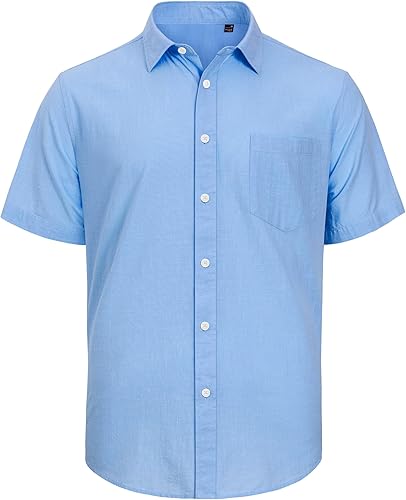 Miniatura 133 de J.VER Camisas de manga corta de lino y algodón para hombre, estilo informal, ligeras, con botones, para vacaciones, playa y verano, con bolsillo