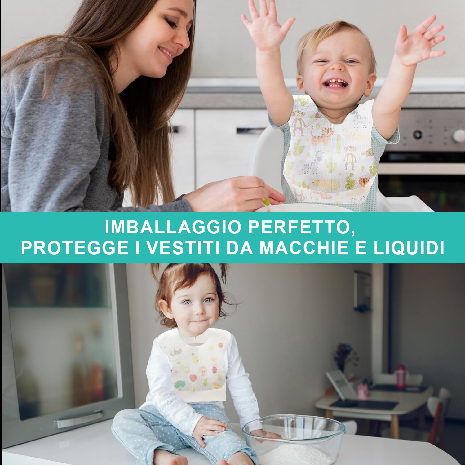 LATRAT 40 pezzi Bavaglini usa e getta bambini, Bavaglino Neonato Impermeabile, Tessuto Non Tessuto Regolabili Tasca Raccogli Pappa