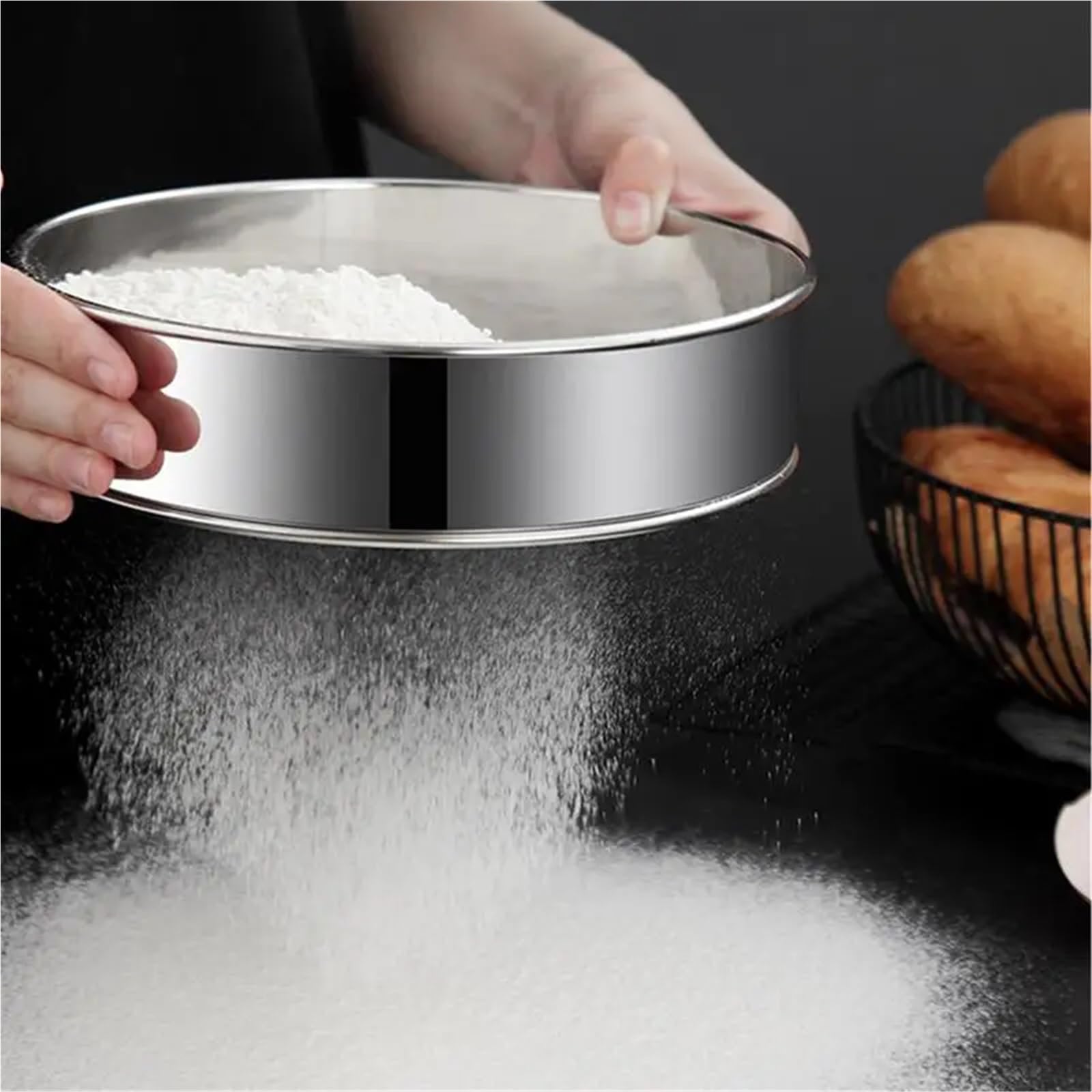 2 uds tamiz de harina Redondo colador Malla Gruesa azúcar en Polvo Redonda 20cm para Cocina