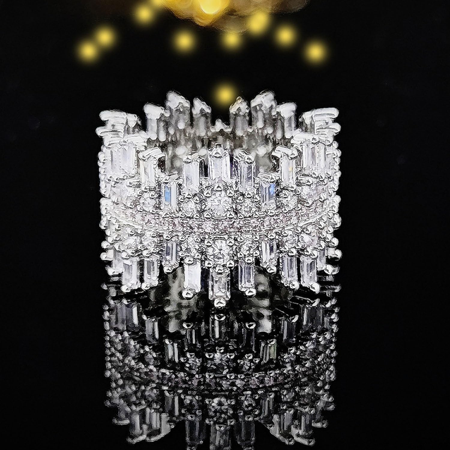 HSQYJ 16mm Luxury Irregularly Cubic Zirconia Promise Rings Classic Style Crystal Anniversary Wedding Engagement Bands Cocktail Ring for Women Silver Plated Jewelry Gifts - Image 4