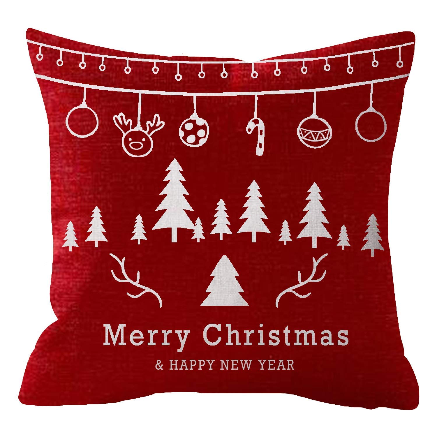 Newhomestyle Throw Pillow Cover Happy Holidays Snowflakes Christmas Trees Reindeer Deer Cotton Home Decor Square Cushion Pillowcase 22x22 in