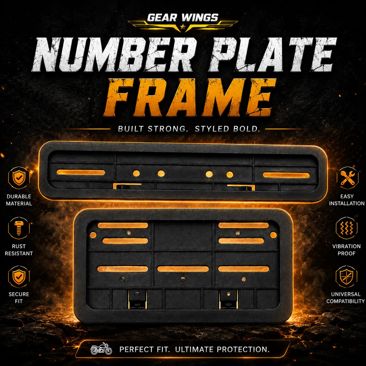 Universal Bike Hsrp Number Plate Frame Set | Ind Standard Front and Rear Number Plate Cover | Durable Black Registration Plate Holder for All Motorcycles-image-16