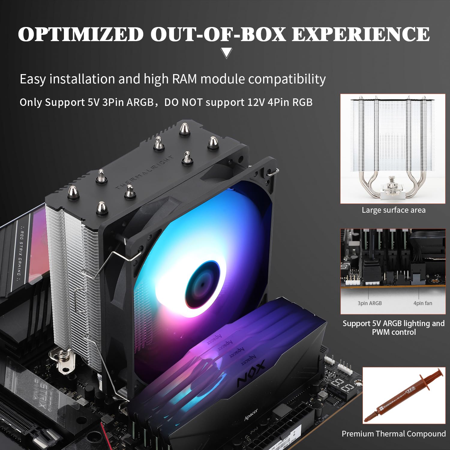 TR AssassinX120 SE ARGB Refroidisseur d'air CPU, 4 caloducs, TL-C12C-S PWM, roulement S-FDB, pour AMD AM4 AM5/Intel 1150/1151/1200/1700