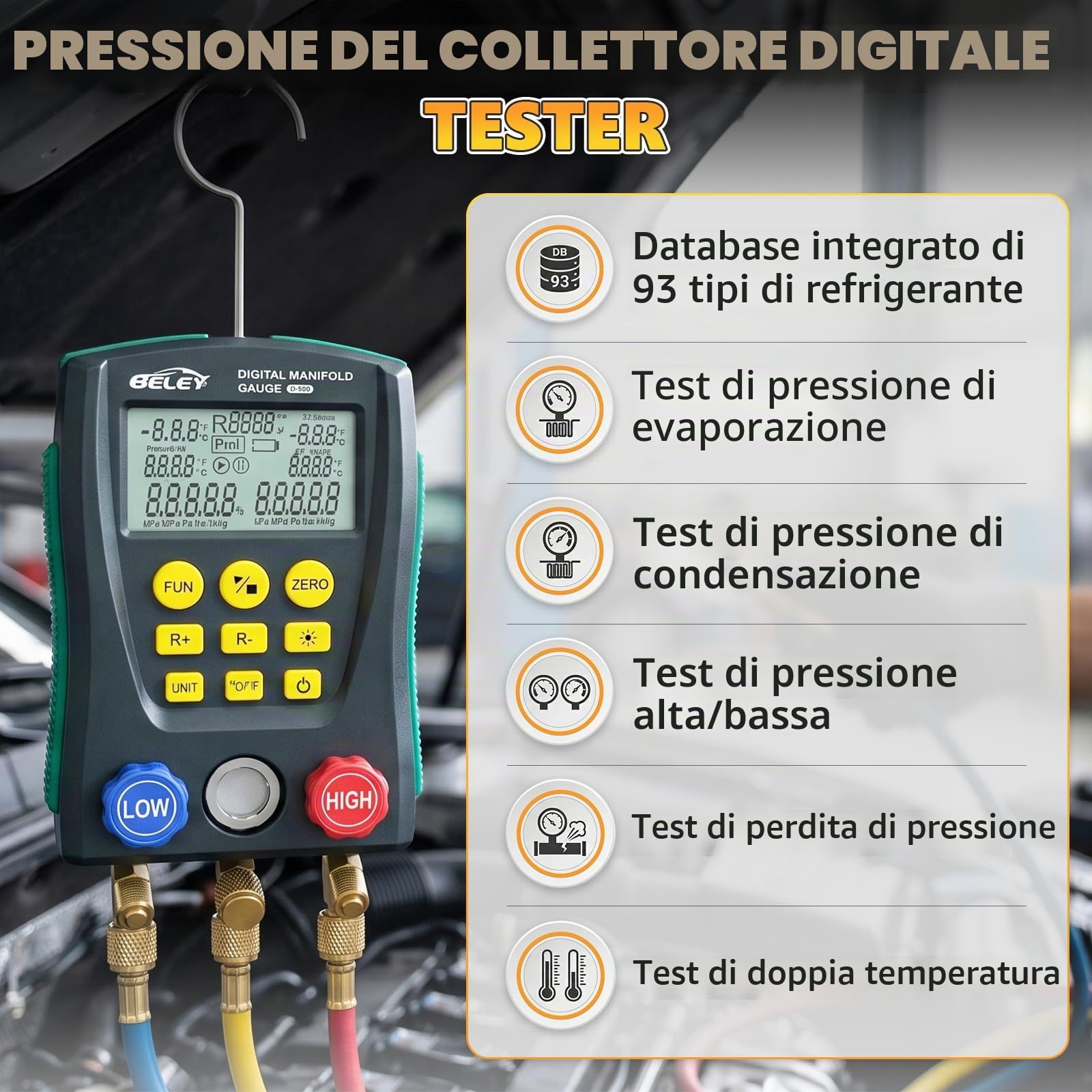 Refrigerazione Digital Collettore Gauge Meter- PARAOUTIL Tester Pressione e Temperatura del Vuoto HVAC per 89 Tipi Refrigeranti (R32 R410a) per la Manutenzione del Condizionatore D'aria, Frigorifero