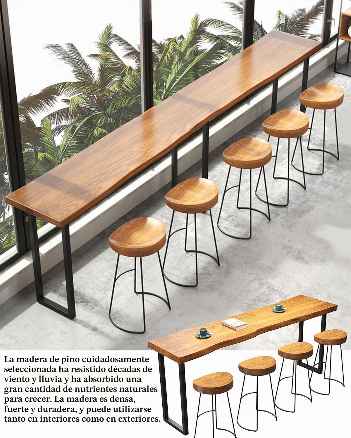 Mesa De Bar Larga Y Estrecha Mesa De Comedor Mesa De Cocina Moderna Mesa De Bar Extra Larga, Mesa De Pub Rectángulo De Madera, Patio Restaurante Mesa De Bistró Para Sala De 47.2"Lx15.7"Wx41.3"H