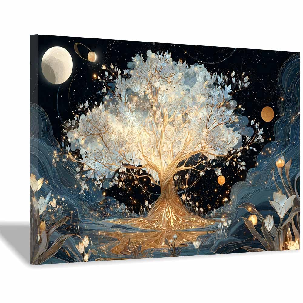 HOQIU Wall Pictures Minimal blue tree art tree poster, landscape wall art, for Living Room Bedroom Bathroom.(Multicolor)-60x80cm Framed
