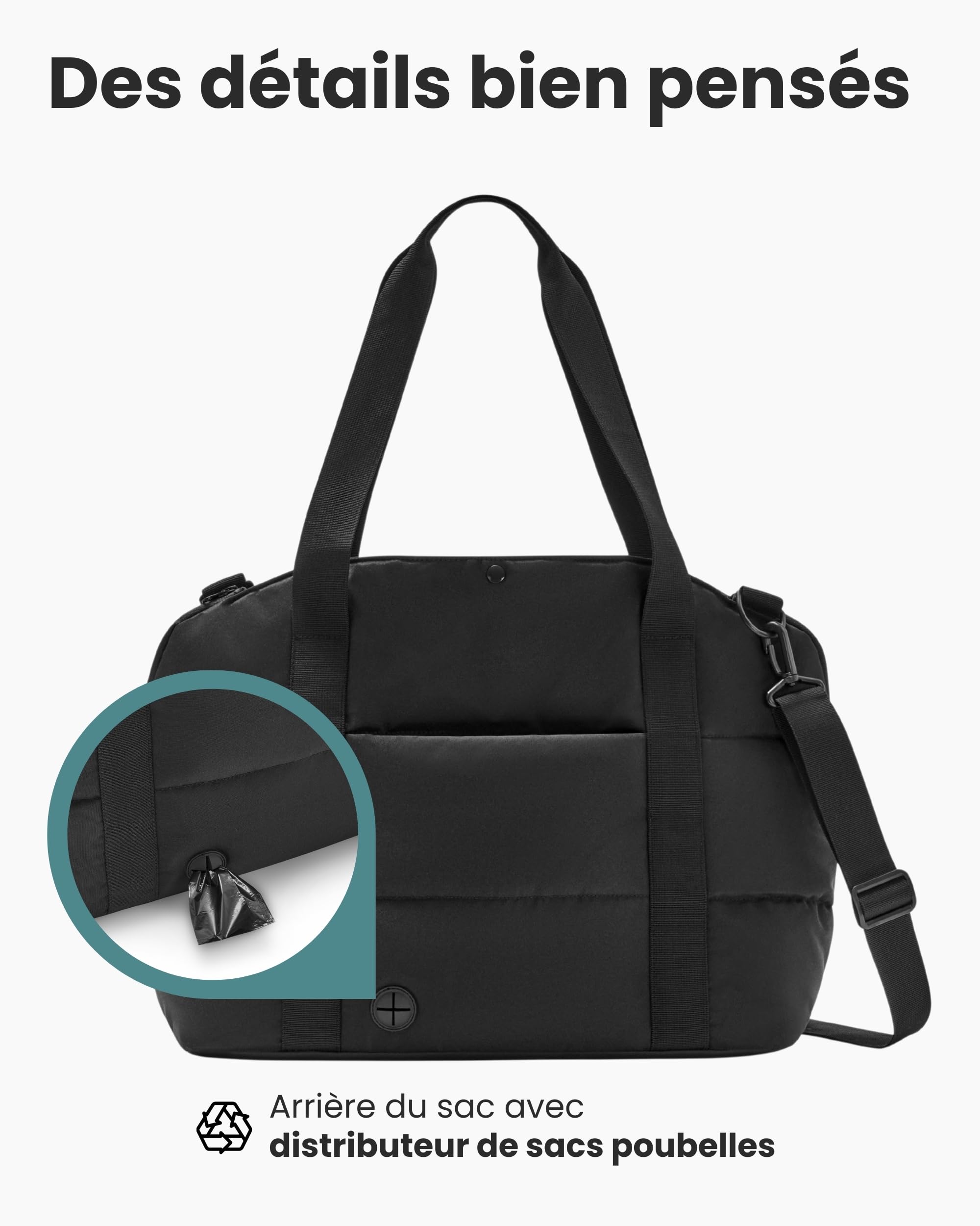 Larkson Sac de Transport pour Chien Noir - Frida - Sac à Bandoulière Pliable pour Petits et Moyenne Chiens & Chats jusqu'à 10 kg - Utilisable comme Panier pour l'Extérieur & Les Voyages
