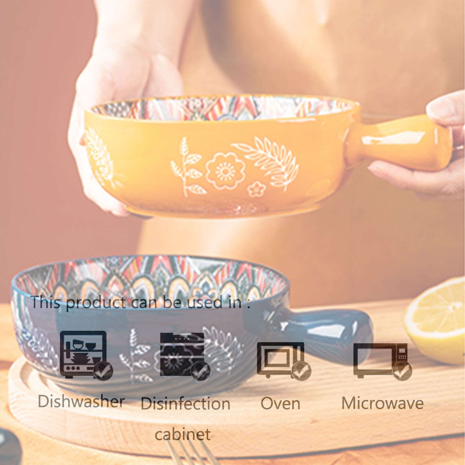 Ciotole for Zuppa con Manici Ciotola for Ramen al Curry con Noodle, Ciotola for Zuppa in Ceramica 600ml, Ciotola Bassa Singola, Ciotola for Ramen Piccola, Sicuro for Microonde e Forno-blu-20x15x5.5cm(