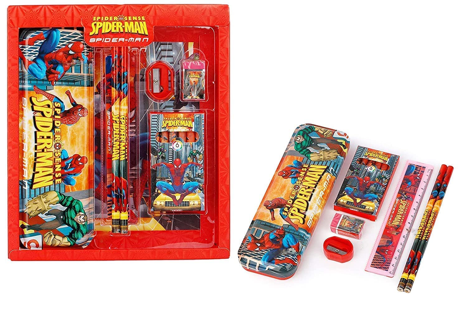 Rockjon Spiderman Cartoon Printed Stationary Gift Set for Boys and Girls With Pencil Box, Colour Set, Pencil, Eraser, Scale and Sharpener,6 in 1 Stationary Kit for Birthday Gifts (Spidermn) (B0CPN7DP6C) Amazon Price History, Amazon Price Tracker