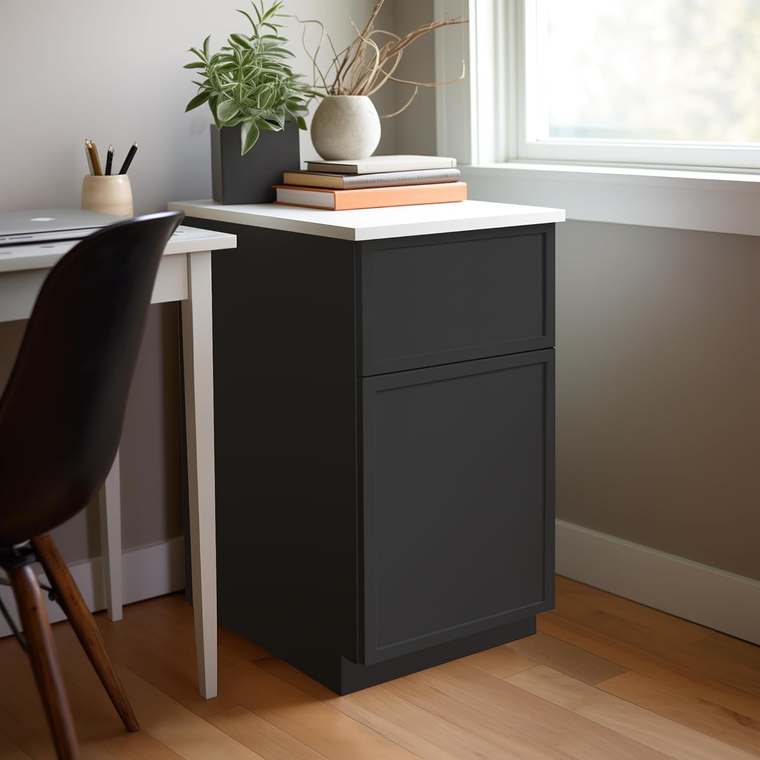 RTA Solid Wood File Cabinet with 2 Drawers, Desk Under-Table Wooden File Cabinet, Suitable for Bedside or Freestanding File Storage Cabinet (Charcoal Black, 18" W × 21" D × 29.5" H)