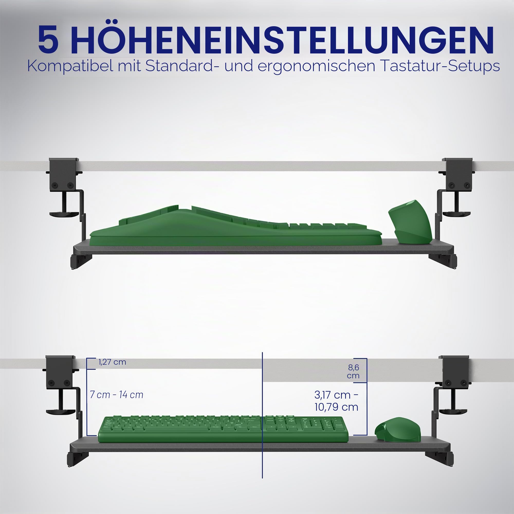 VIVO MOUNT-KB05HB Große Höhenverstellbare Tastaturablage unter dem Schreibtisch, C-Klemmen-Halterungssystem, 68 cm (33 inkl. Klemmen) x 27,9 cm, ausziehbare Plattform, Computer-Schublade zum Tippen,