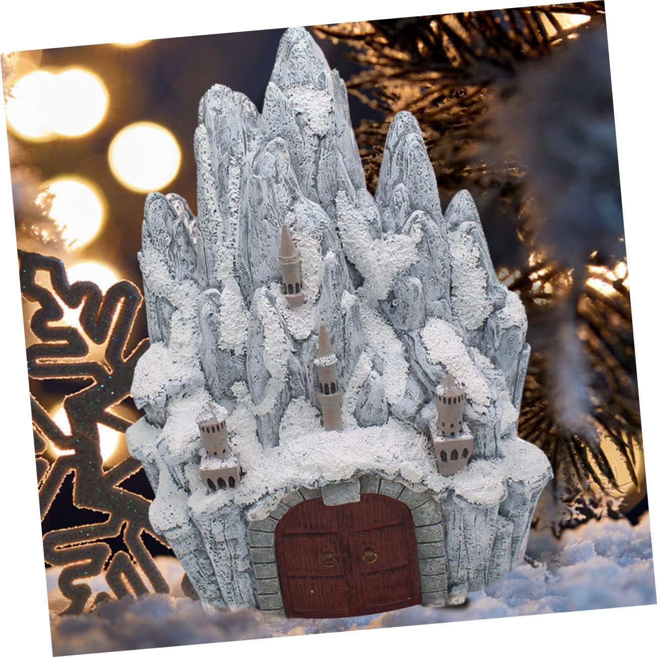 Luxshiny Snow Mountain Theme Home Decor 8-inch Artificial Resin Adornment for Holiday and Seasonal Display Unique Icing Fort Ornament