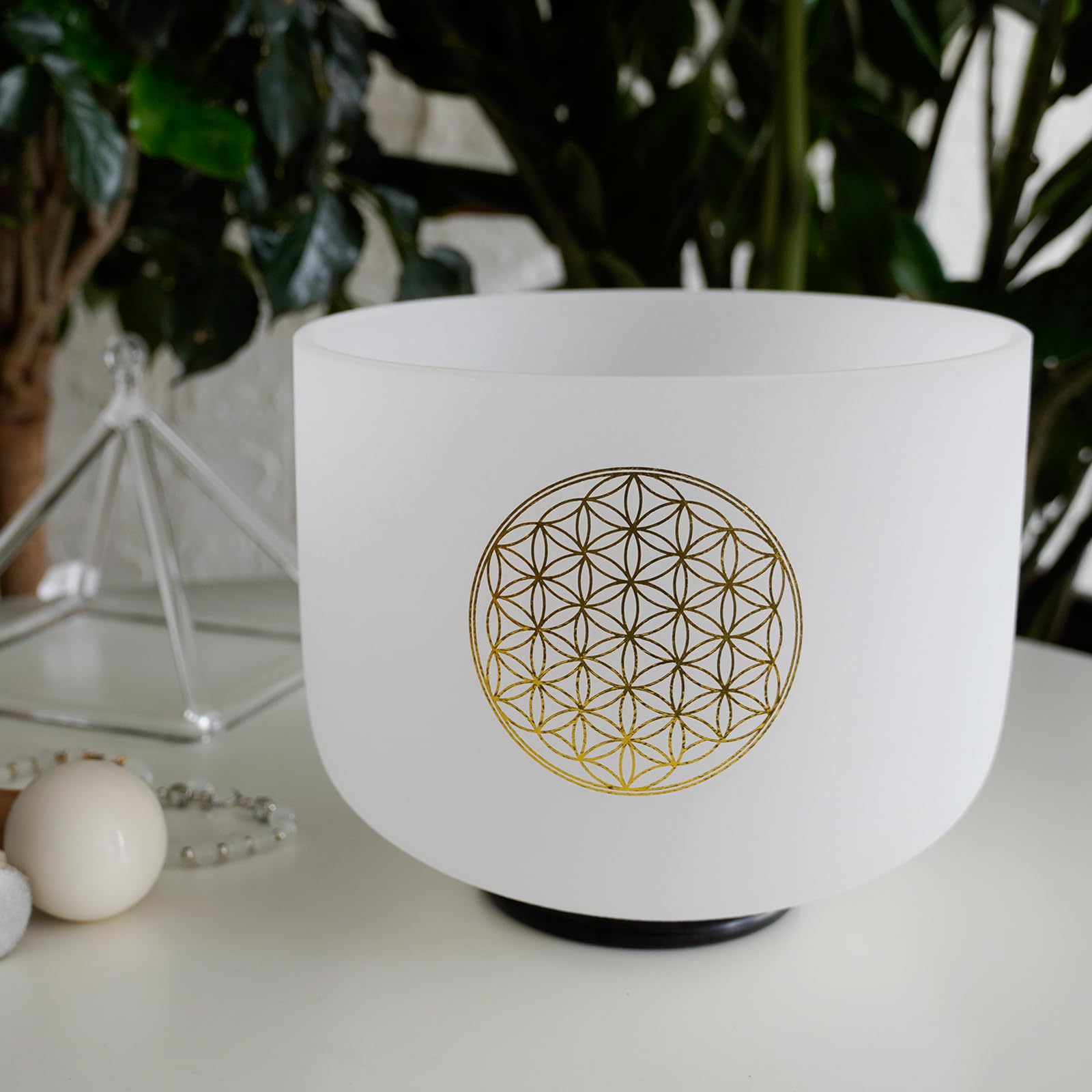 Hye-eun Cuenco de cristal de 528 Hz, 20 cm, con flor de la vida, diseño de flor de la vida, para sanación y meditación, cuenco de cristal Life flower