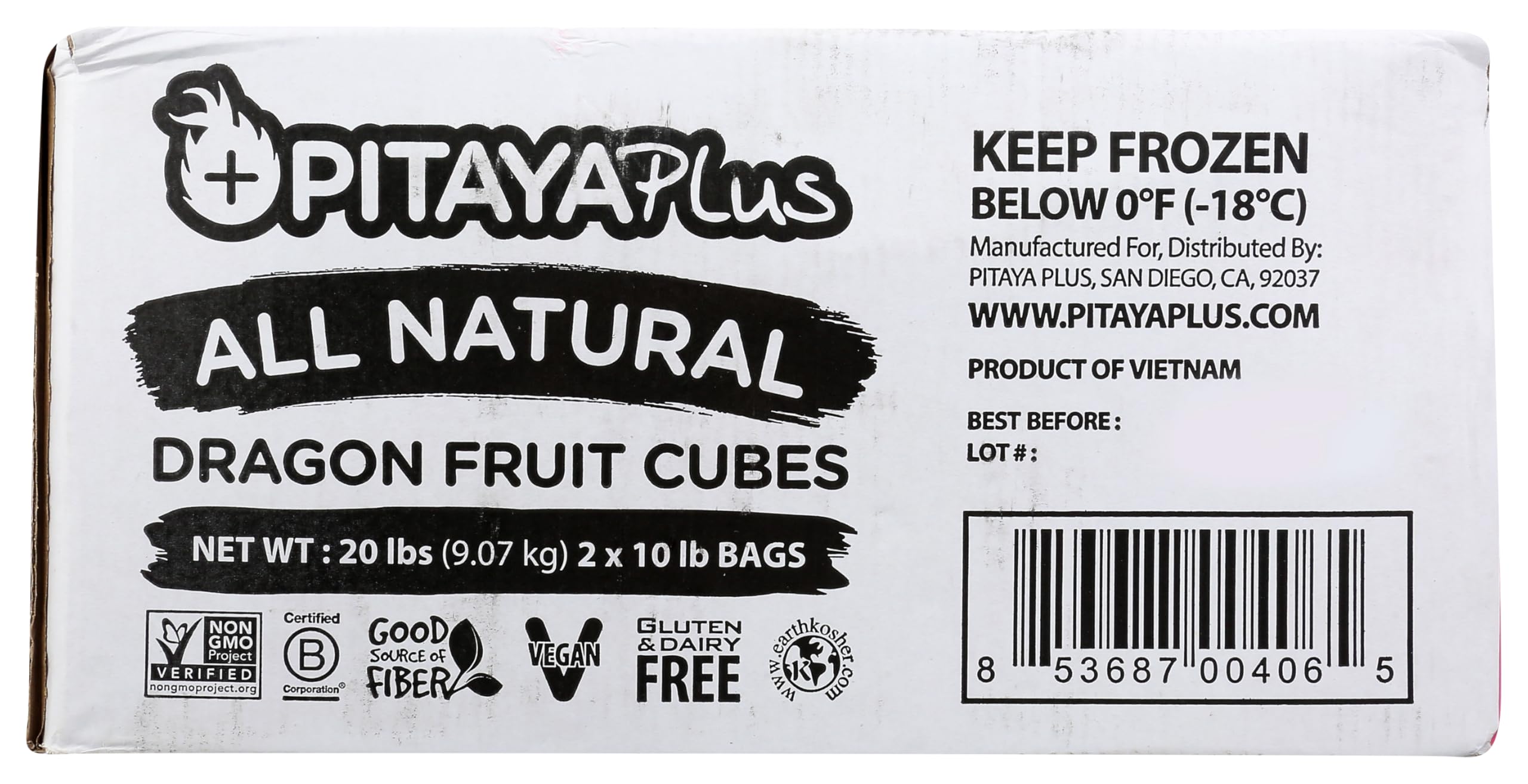 Pitaya Plus Individually Quick Frozen Dragon Fruit Cubes 20 lb