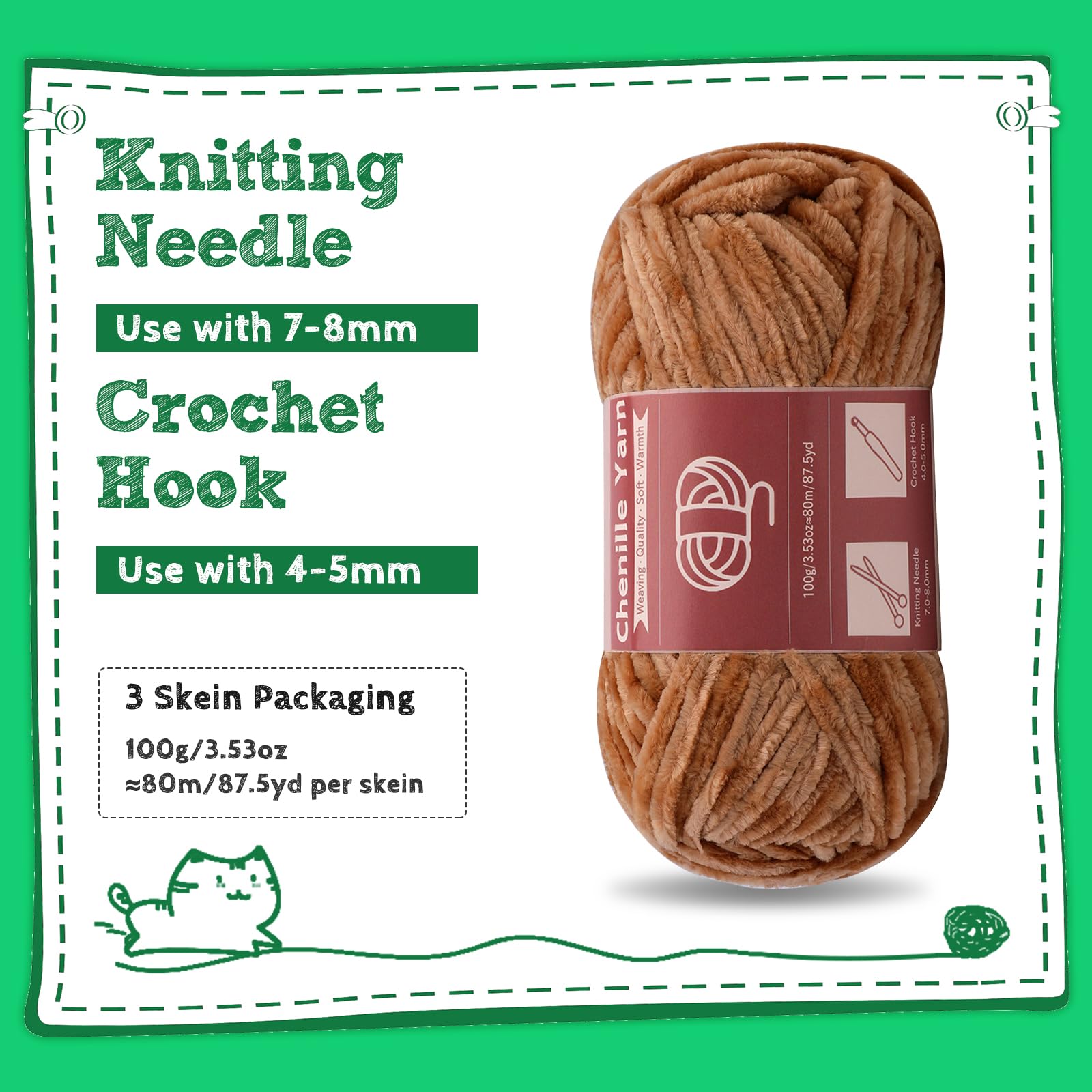 SUVSOON 3 * 100g Chenille Yarn - Image 3