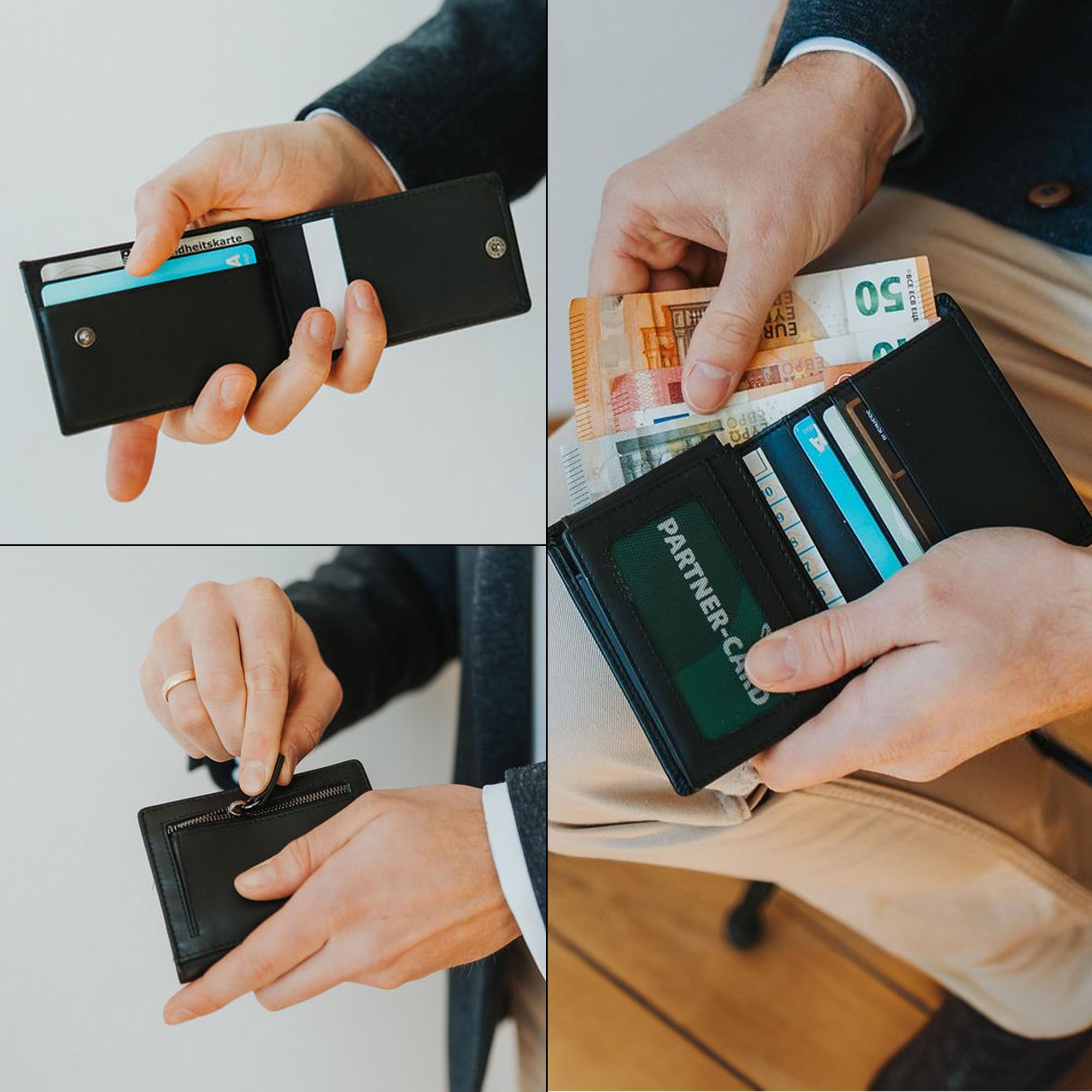 Berliner Bags Cartera Hombre de Piel Enzo, Billetera con Tarjetero Extraíble, Protección RFID y Compartimentos para Documentos - Negro