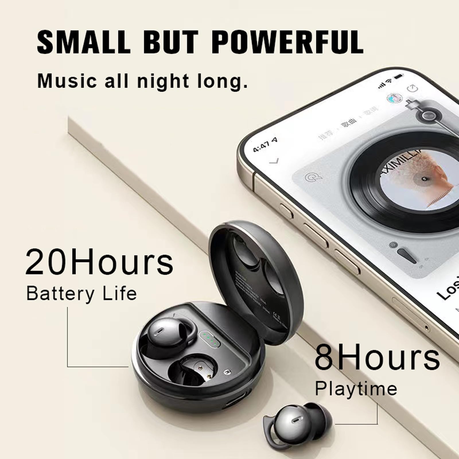 Auriculares para dormir de lado, auriculares para dormir de lado, auriculares con cancelación de ruido para dormir de lado, invisibles pequeños y pequeños, auriculares inalámbricos Bluetooth para
