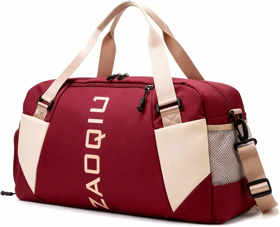 Bolsa de Viagem e Academia Mala de Mão com Área Molhada Compartimento para Tênis Alça Ajustável Ideal para Avião Academia Praia e Fim de Semana (Marsala)