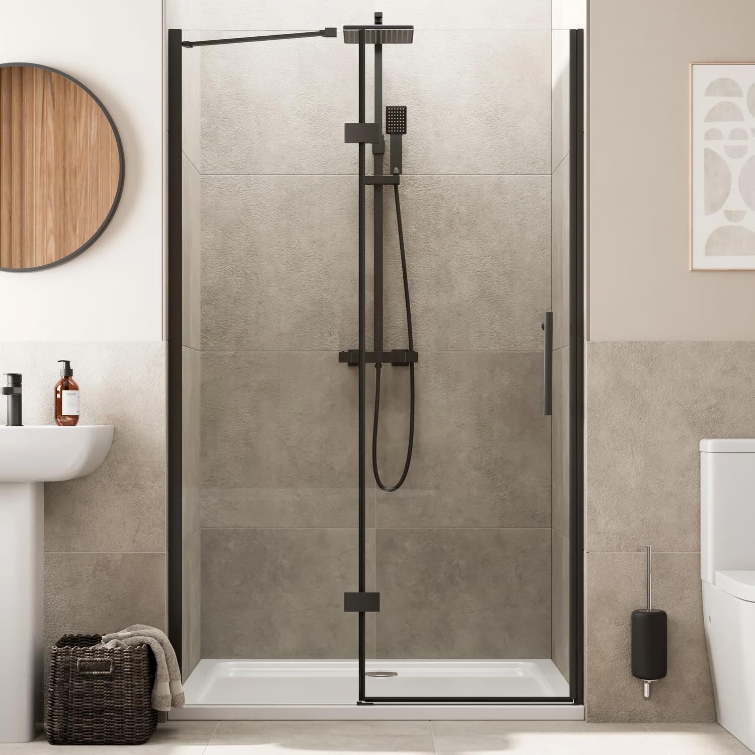 Baystone Black Baystone® 1200Mm Frameless Hinged Shower Door Enclosure 8Mm Toughened Safety Glass Reversible Cubicle Doors For Showers,
