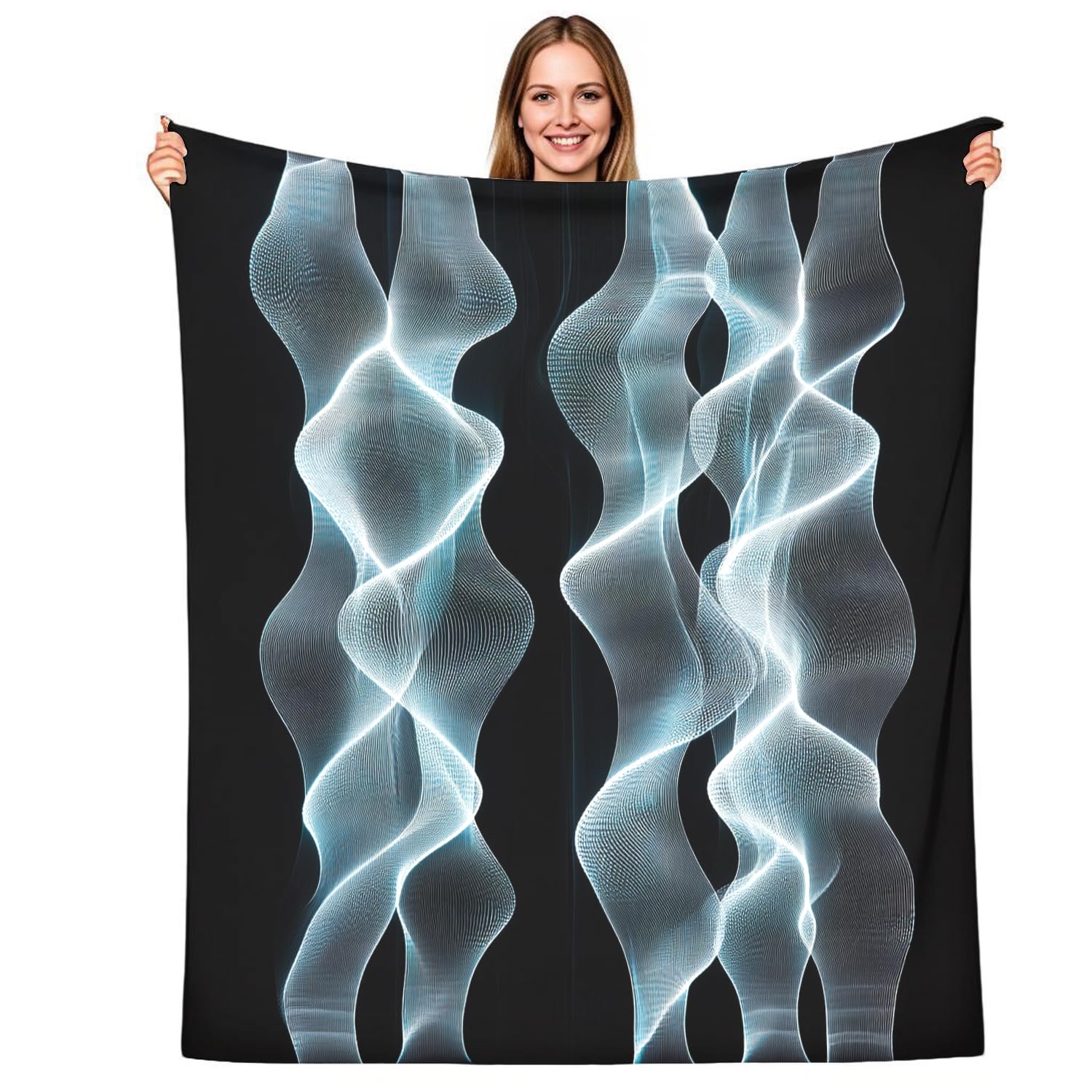 Plaid polaire flanelle 130x150 cm à ondes verticales pour canapé et lit