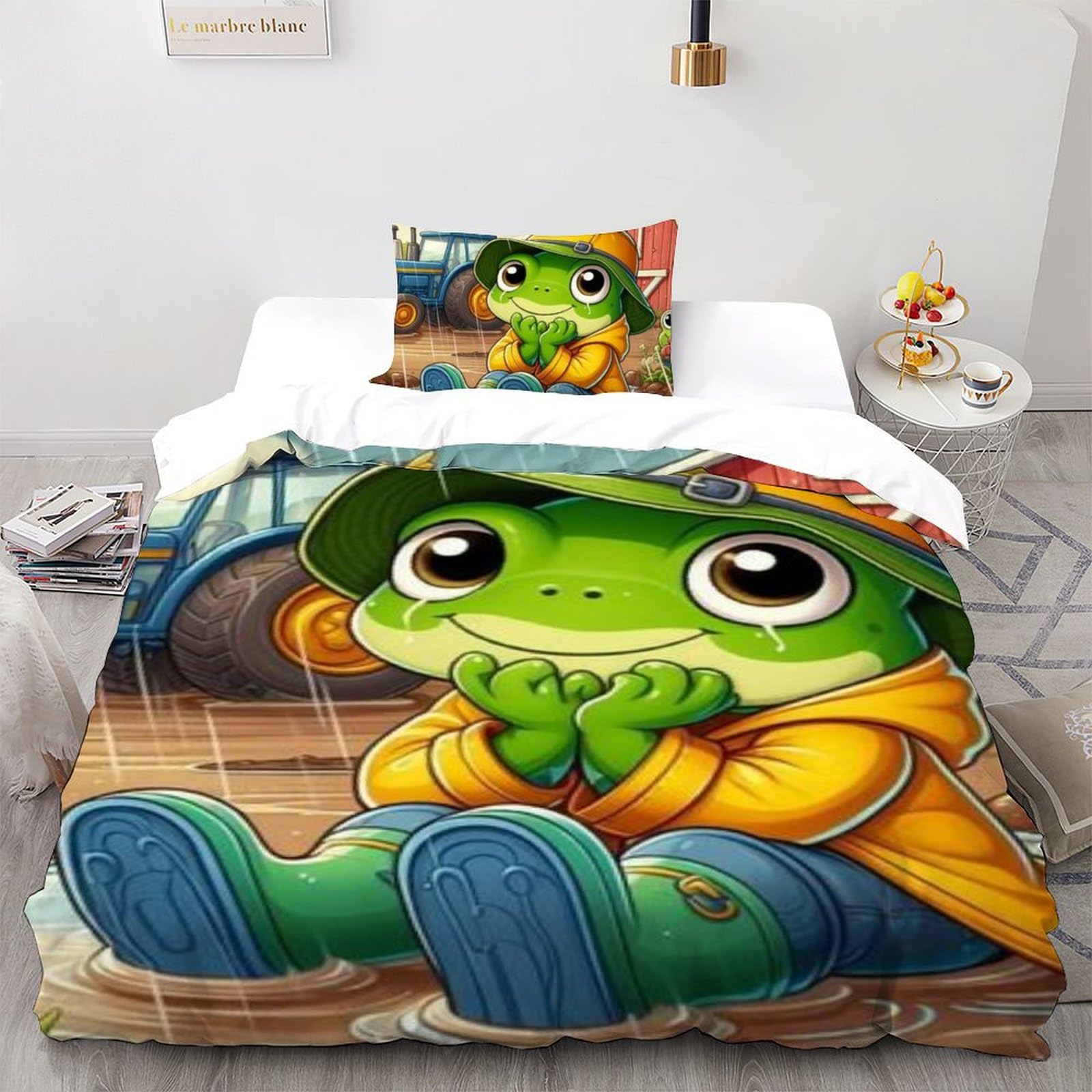 Housse de couette single animaux imprimé 3D douce et facile à laver pour enfant