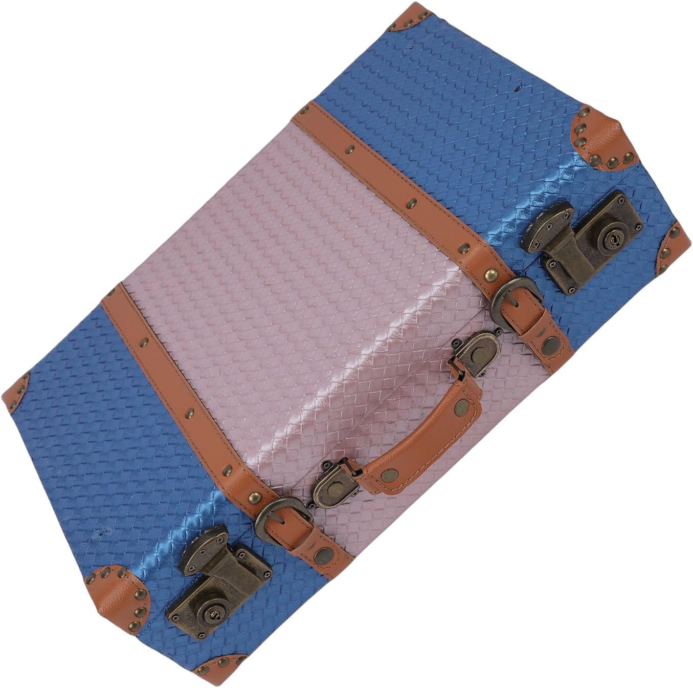 Jiawu Decorative Suitcase, Vintage Storage Chest with Woven Pattern Blue Roseate Color for Home Display Photography Decoration (L)