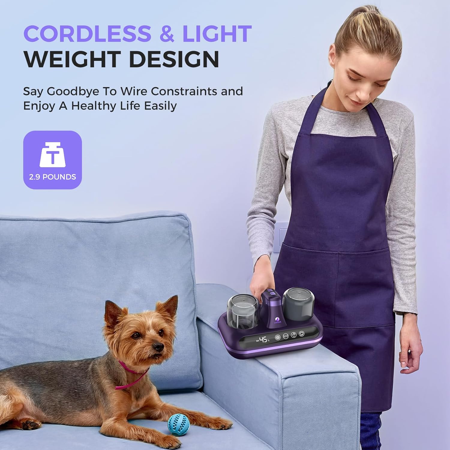 Amzany Mattress Vacuum Cleaner - 5-in-1 Cordless Bed Vacuum Cleaner, Powered by UV-C Light & Ultrasonic Technology, 16Kpa Strong Suction,Low Noise,Suitable for Dust, Pet Hair, Etc - Purple