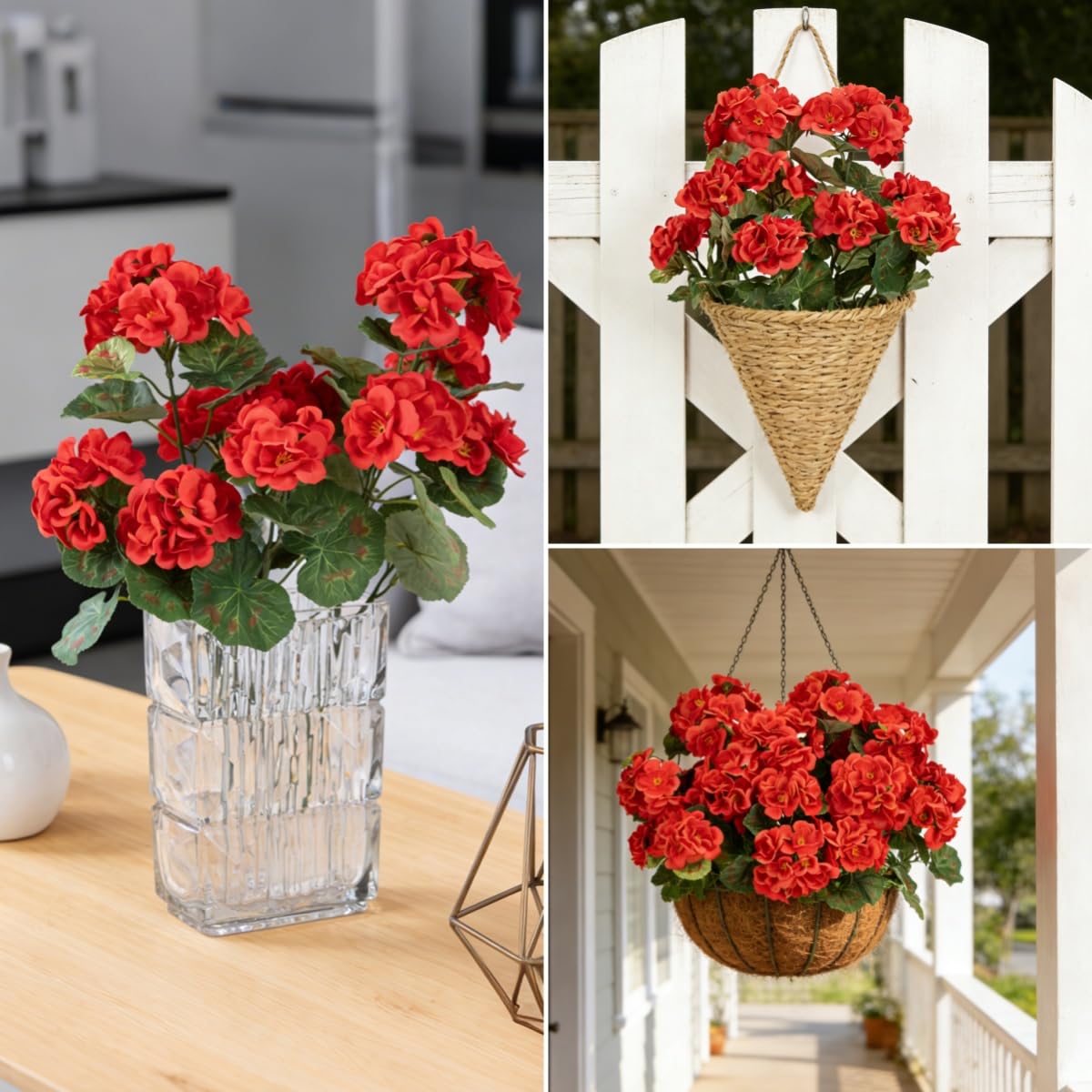 Amazon.de: Laelfe Geranien Knstlich Rot, 2 Bndel UV Bestndige  Seidenblumen Knstliche Geranien, Kunstblume Geranie fr Innen  Auenbereich, Zuhause, Hochzeit, Garten, Balkon, Tischdekoration