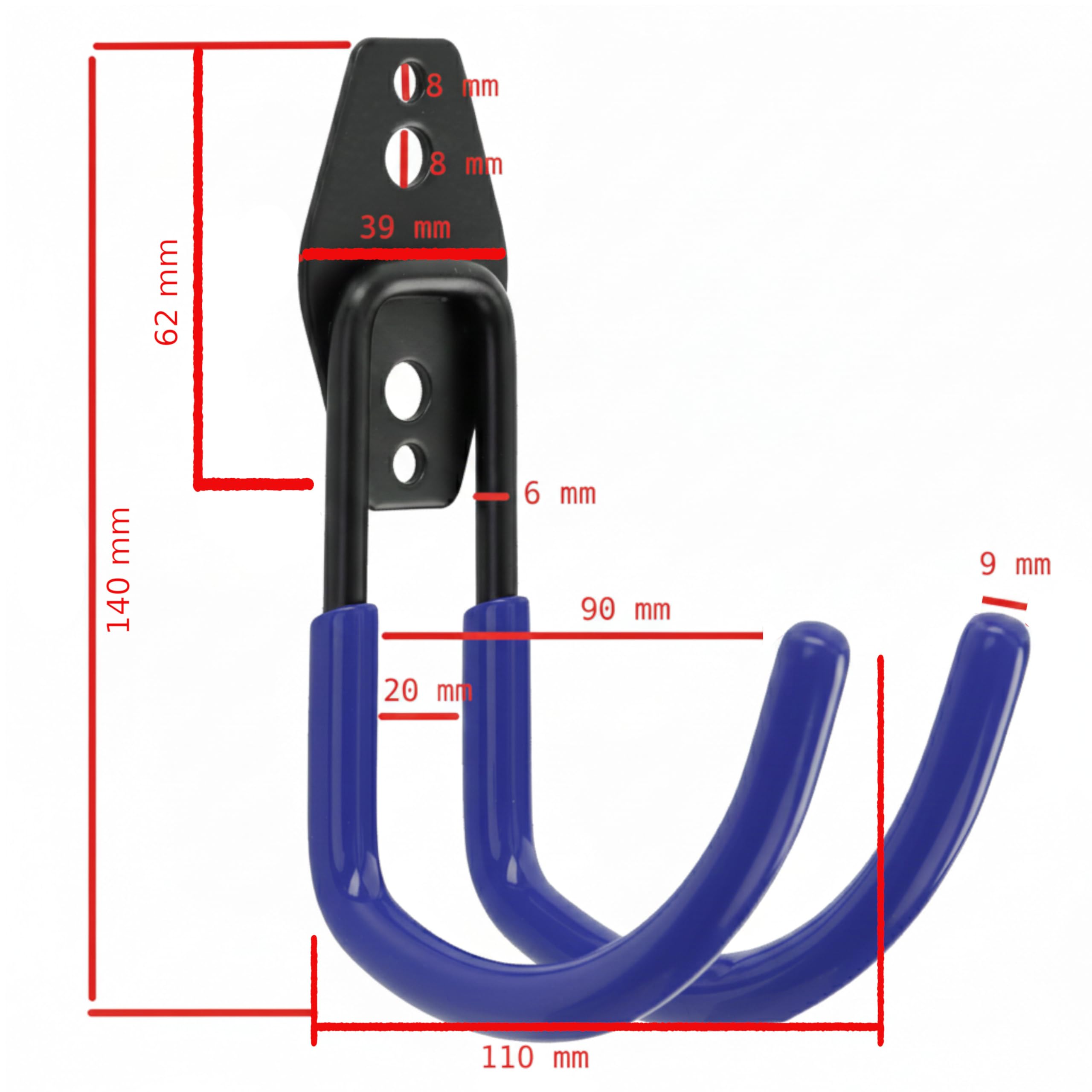botle Set di 10 ganci per attrezzi Qbrick per utensili a forma di U 11 cm, rivestimento in PVC, per garage, capannoni, officina, per sega a mano e sega da giardino, doppio gancio, portata fino a 30 kg