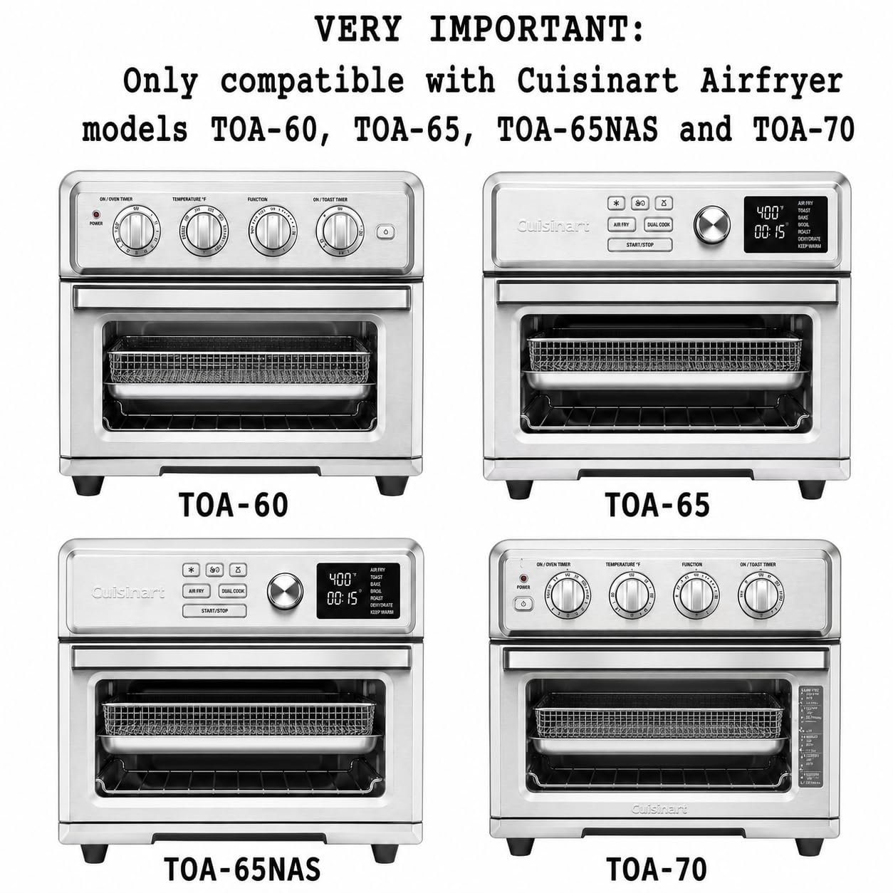Univen Bandeja para hornear de acero inoxidable y cesta para freidora de aire compatible con Cuisinart Airfryer TOA-060 y TOA-065