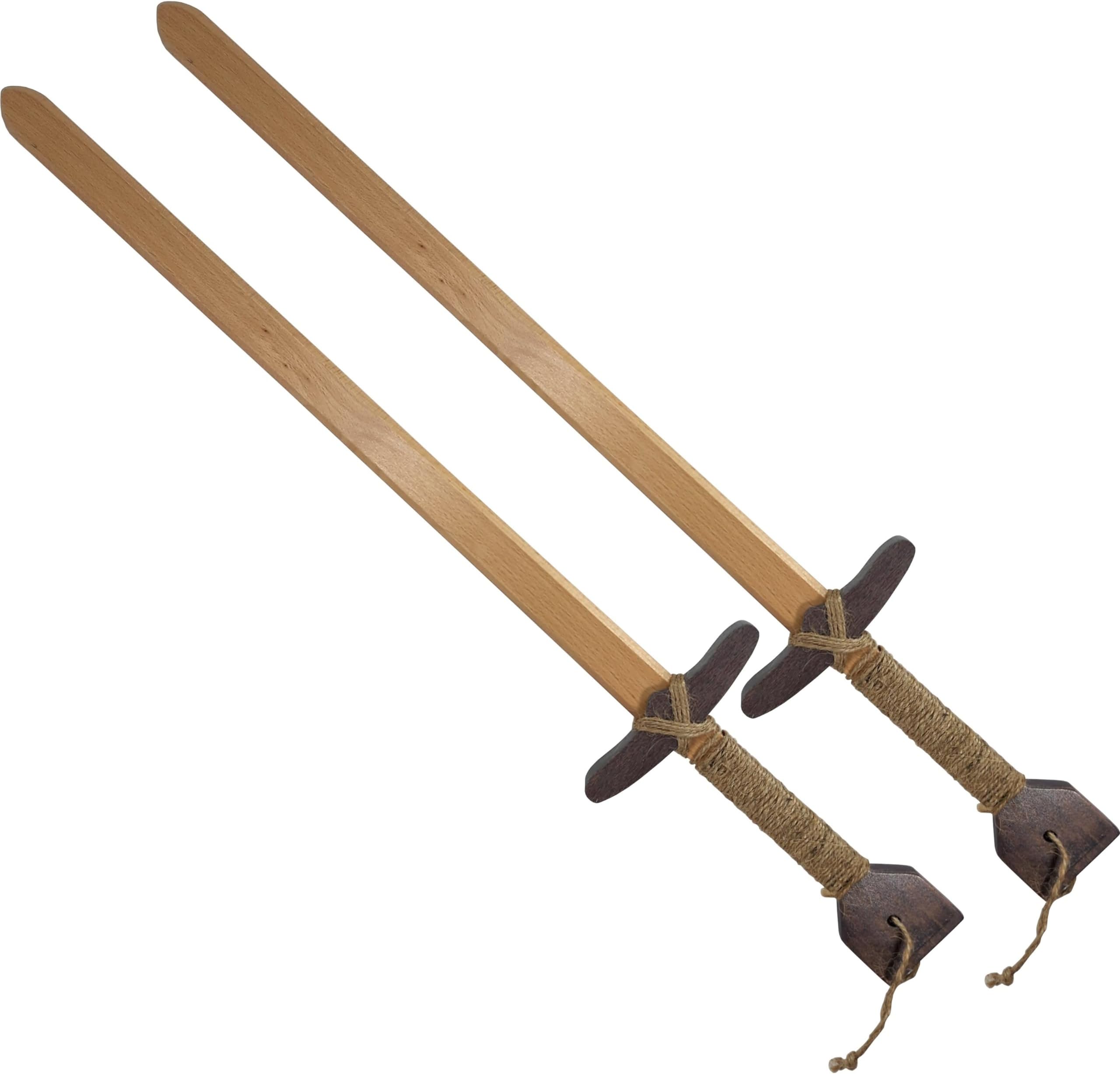 Adventure Awaits! Wooden Toy Sword for Kids | 2 Pack | Beech Wood with Jute Wrapped Handle | Lightweight and Durable for Imaginative Kids | Set of 2