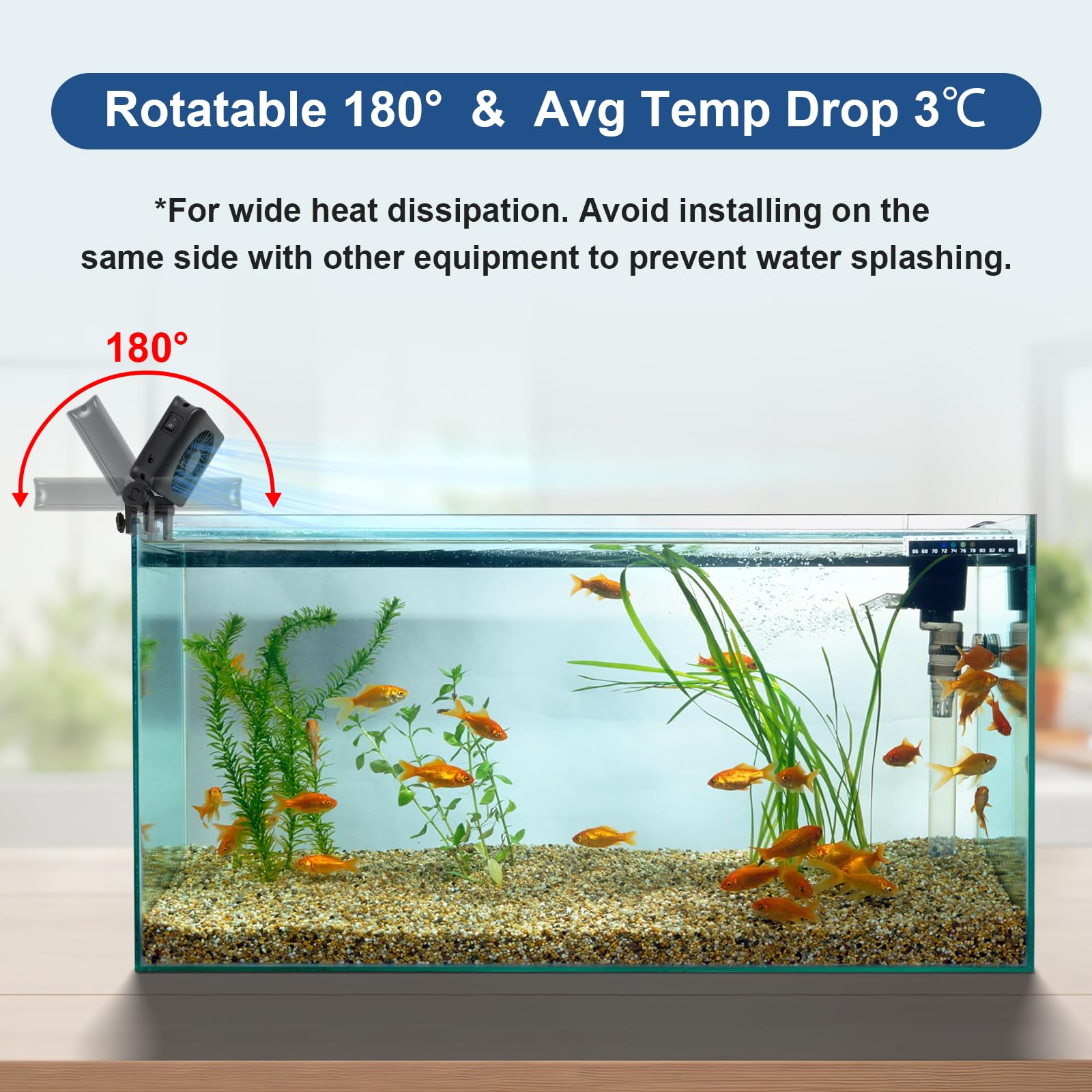efuturetime Ventilador de Acuario, 6W, 5 Velocidades Ajustables, Bajo Ruido, Ventilador de Acuario de Pinza con Temporizador para Acuario de 50cm, 2 Ventilador