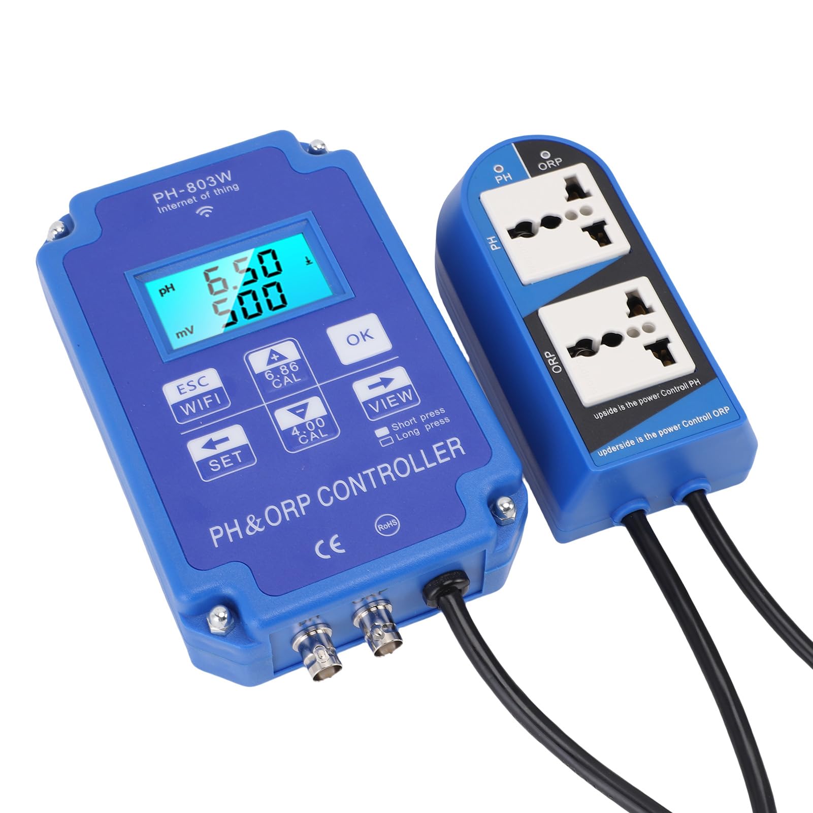 Controlador pH ORP Digital WiFi con Pantalla LCD Retroiluminada para Mediciones Precisas en Acuarios, Piscinas y Laboratorios, Montaje en Pared para Monitoreo Continuo, Sonda de Alta Precisión para