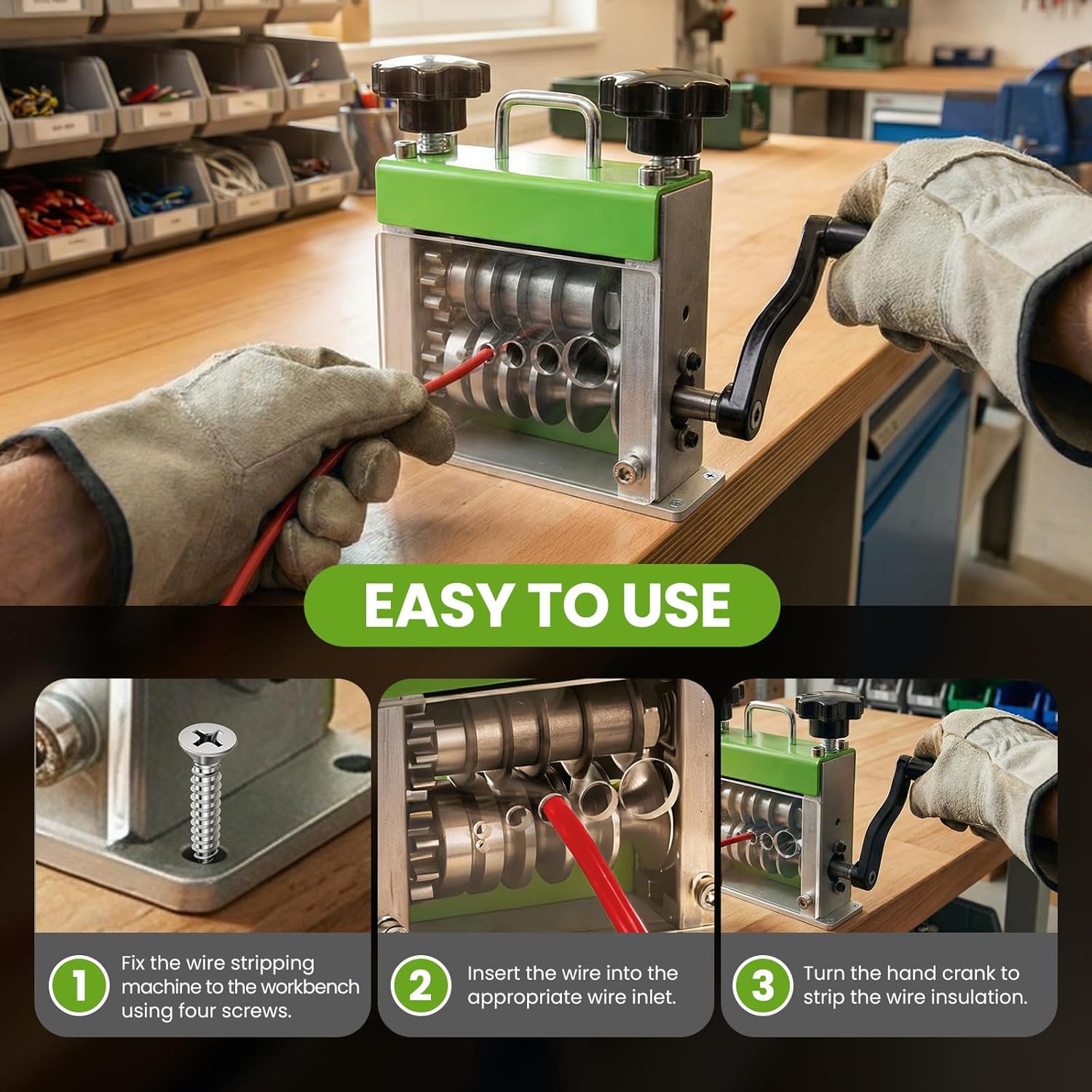 Manual Wire Stripping Machine, Drill Powered Hand Crank Wire Stripper Tool with 6 Channels 5 Blades, Fits 0.06"–0.67" Wires, Scrap Wire Stripping Machine for Scrap Copper Recycling