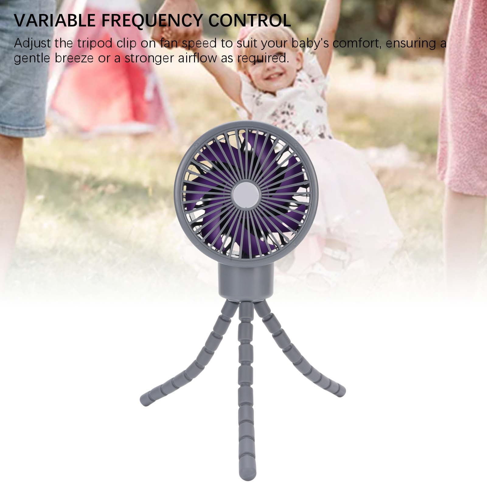Fafeicy Carroller Operado por Batería Diaplay Diaplay 360 Grados Ventilador de Oscilación Trípode en Ventilador Flexible de 4000 MAh con Diseño Seguro para Cochecito para Bebés (GRAY)