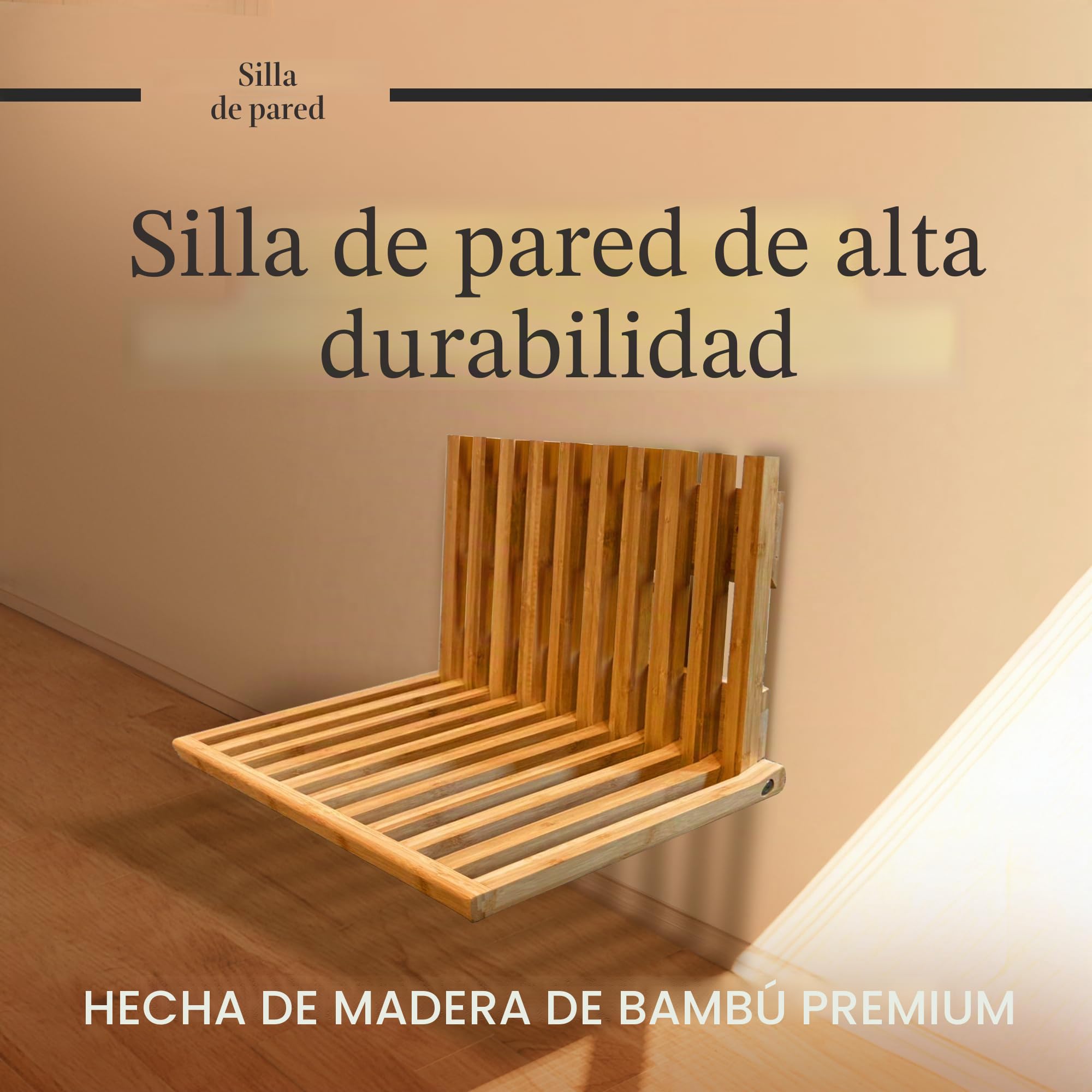 Asiento de Ducha Abatible de Pared de Bambú – Silla Plegable de Pared 120 kg – Banco de Ducha de Madera Resistente al Agua – Ducha, Entrada, Piscina – Ahorra Espacio 34x42 cm – Diseño Belga