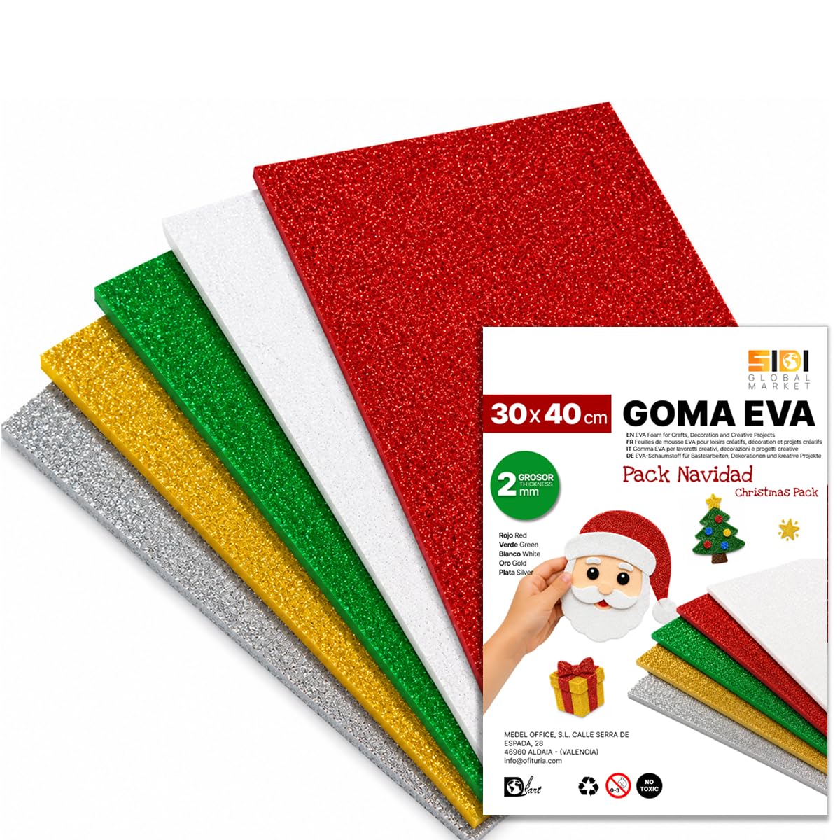 SIDI Gomma Eva Glitter Pack Natale 40x30cm 40 Fogli Foamy per Hobbistica