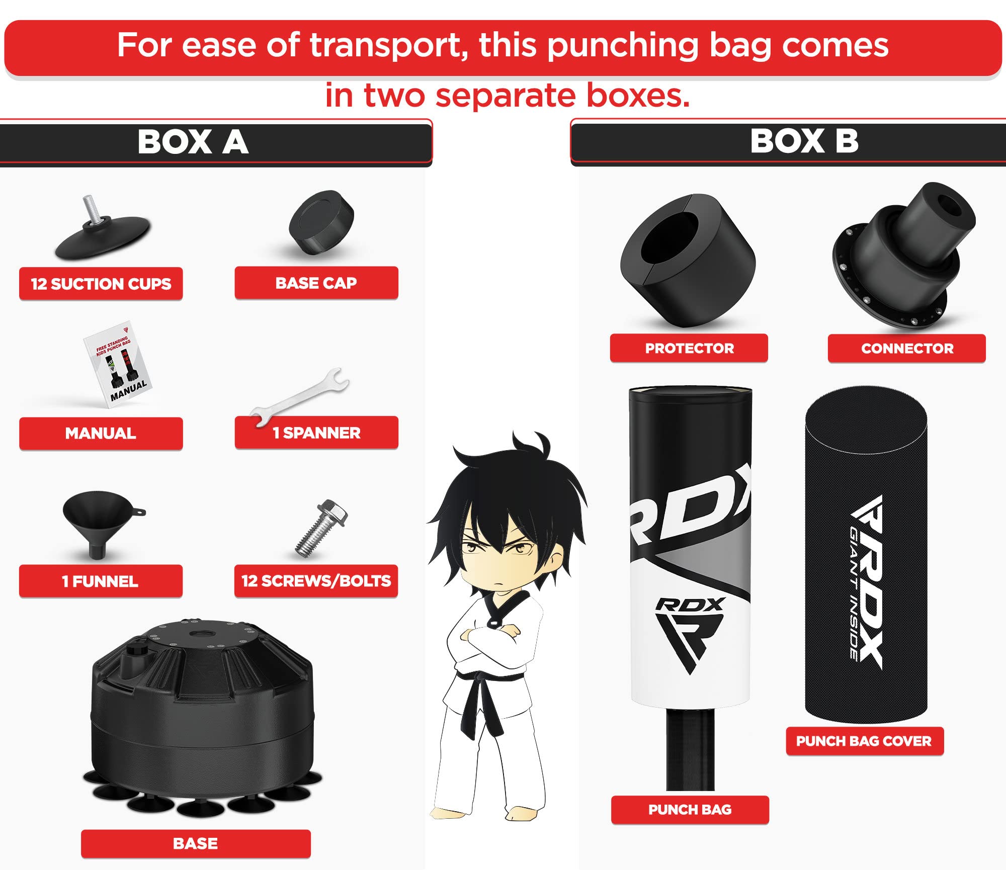RDX Kinder Freistehender Boxsack 4ft Junior Standboxsäcke Trainingshandschuhe, MMA, Kickboxen,Boxen, Kampfsport, Muay Thai, Boxpartner, Punchingsäcke, Tumbler Boxsäcke Saugfuß
