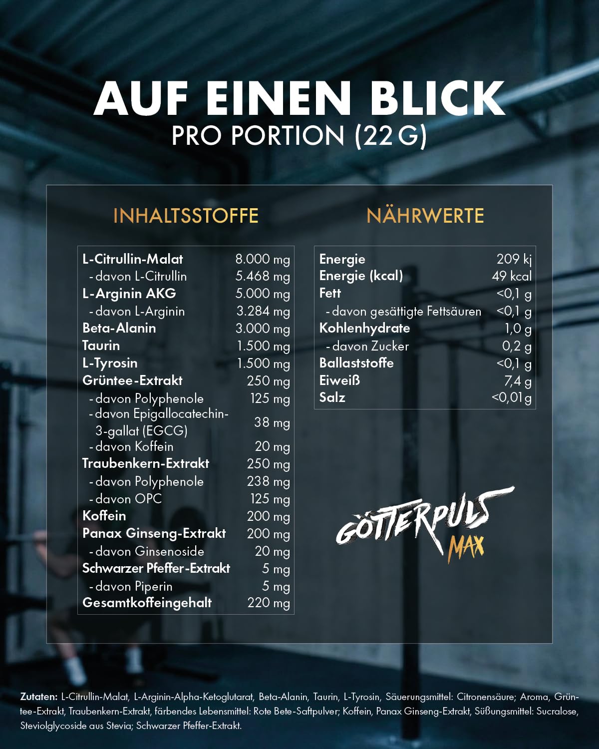 Götterpuls MAX Pre Workout 396g Pulver Wassermelone-Limette | Mit 8.000mg L-Citrullin-Malat & 5.000mg AAKG – 220mg Koffein pro Portion – Für Kraftsport – Vegan – 18 Portionen