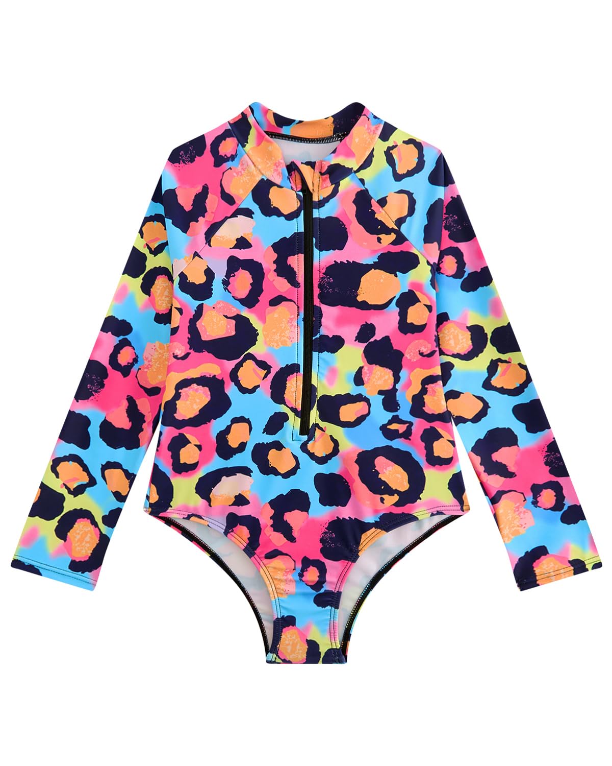 DivingBirds Costume da bagno intero per ragazze, UPF 50+, a maniche lunghe, con cerniera, costume da bagno per spiaggia, piscina, estate, 1-12 anni