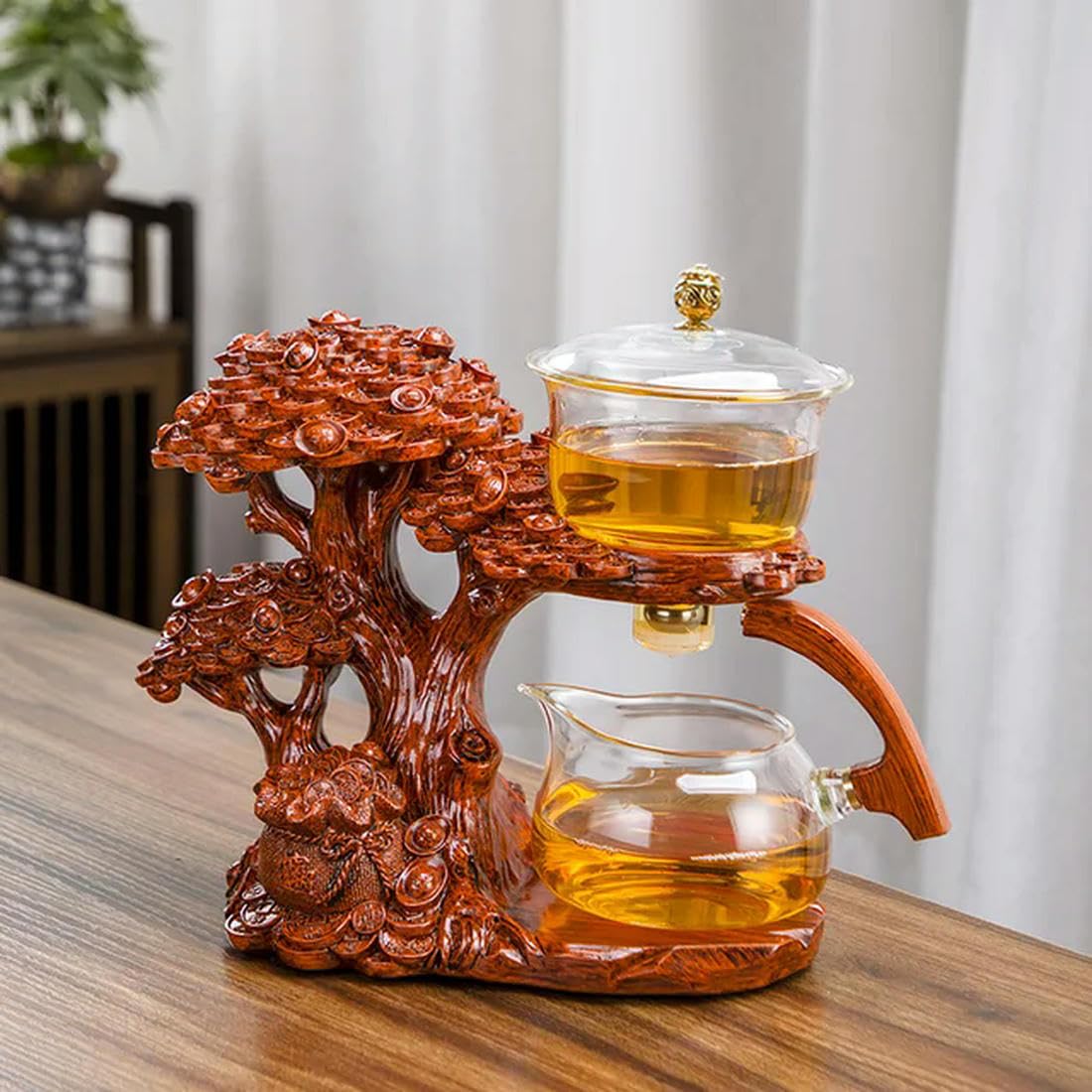 Juego de té de Kung Fu Resistente al Calor, Juego de té de Cristal Chino, Tetera automática Creativa, Infusor de té, desviación de Agua