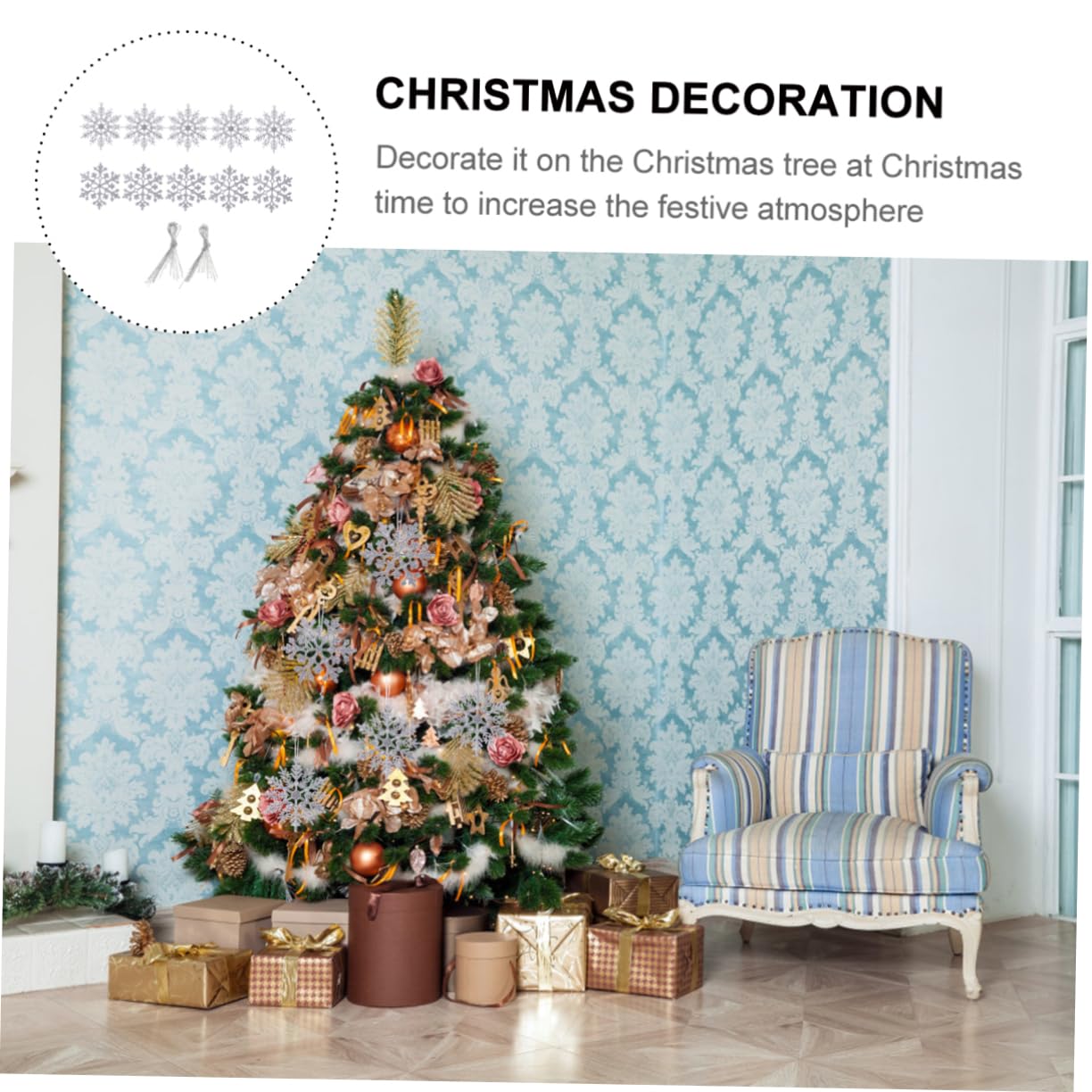 PRETYZOOM 3 Juegos de Elegantes Colgantes para Árbol de Navidad con Lentejuelas Y de Nieve Plateados Unidades X 3
