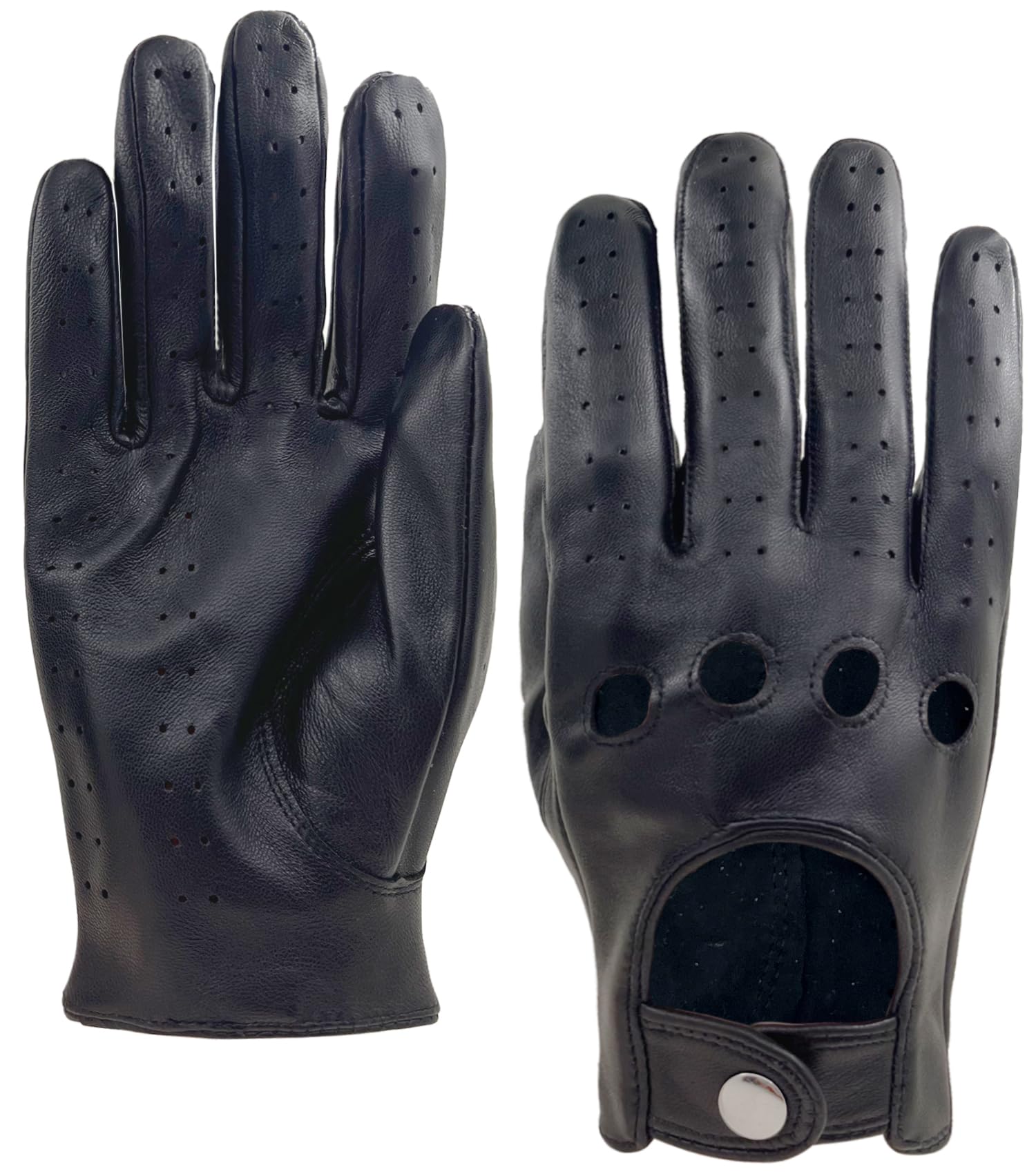 Zjjseloru Mens Genuine Lambskin Leather Driving Gloves Unlined, Touchscreen, Black, L