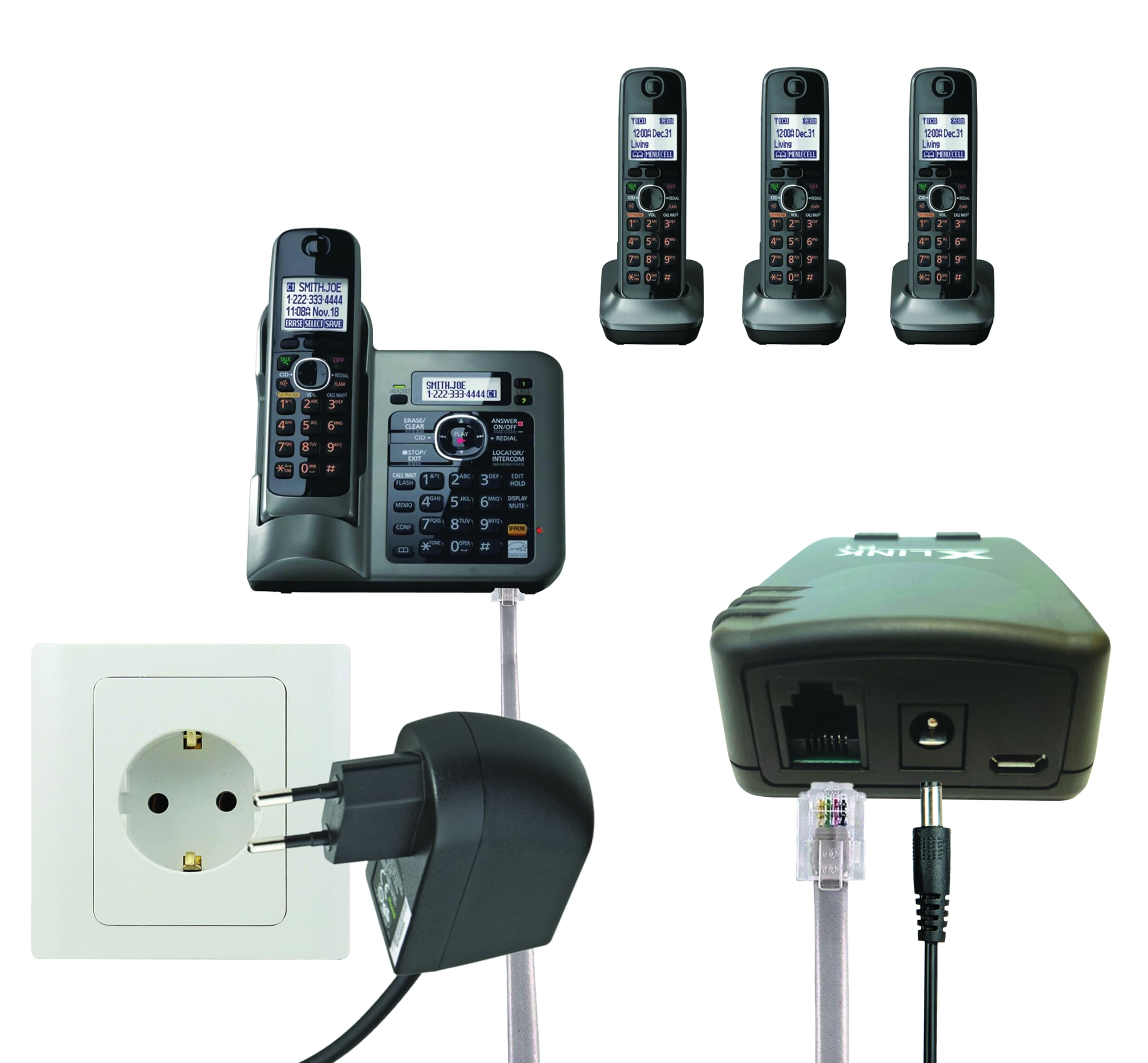 Xtreme Technologies XLink BT – oryginalny adapter Bluetooth do telefonów komórkowych do użytku z telefonami stacjonarnymi (dla dwóch telefonów komórkowych)