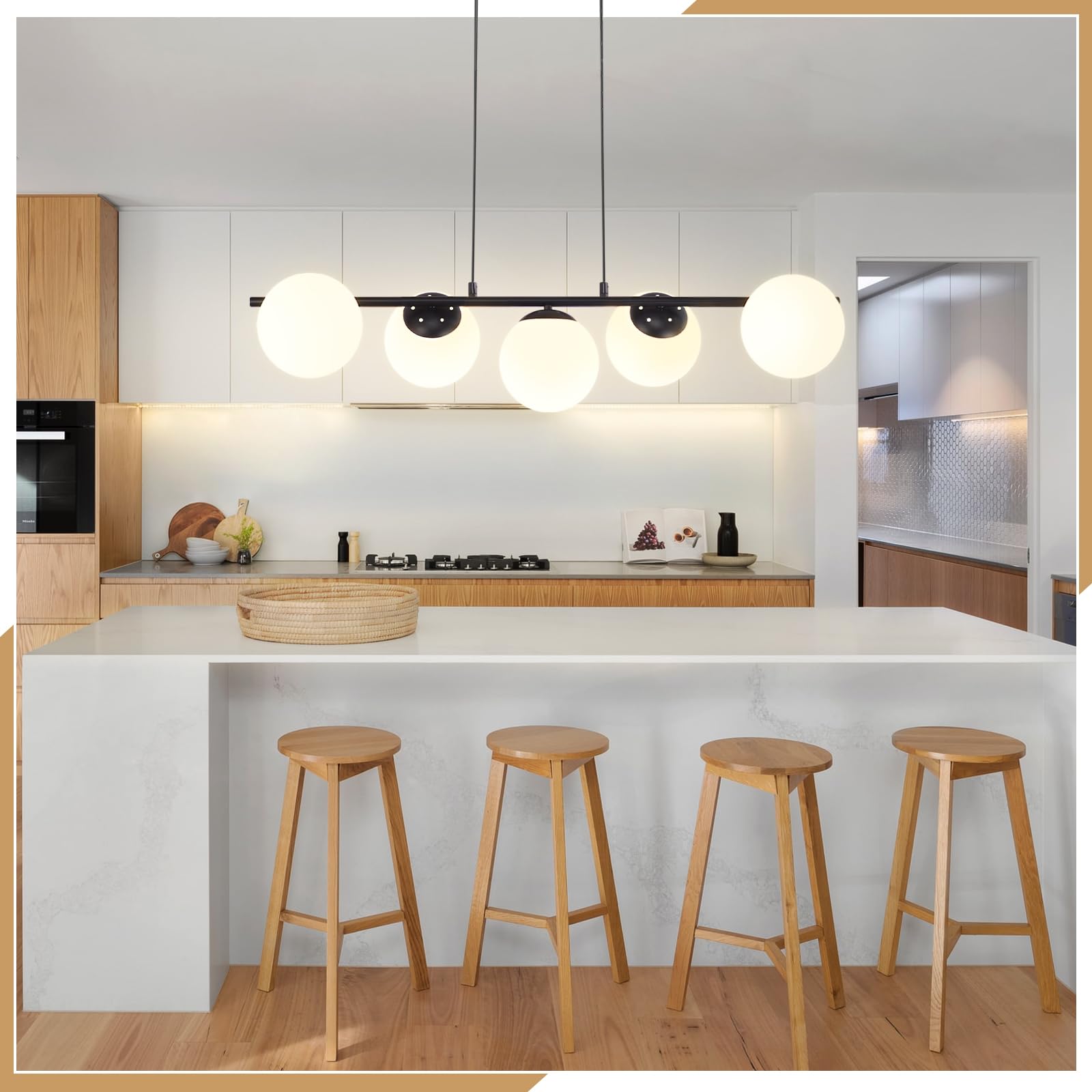 ZMH Lámpara colgante negra de cristal con 5 luces E27 | Altura ajustable hasta 150 cm para mesa de comedor o salón bombillas no incluidas