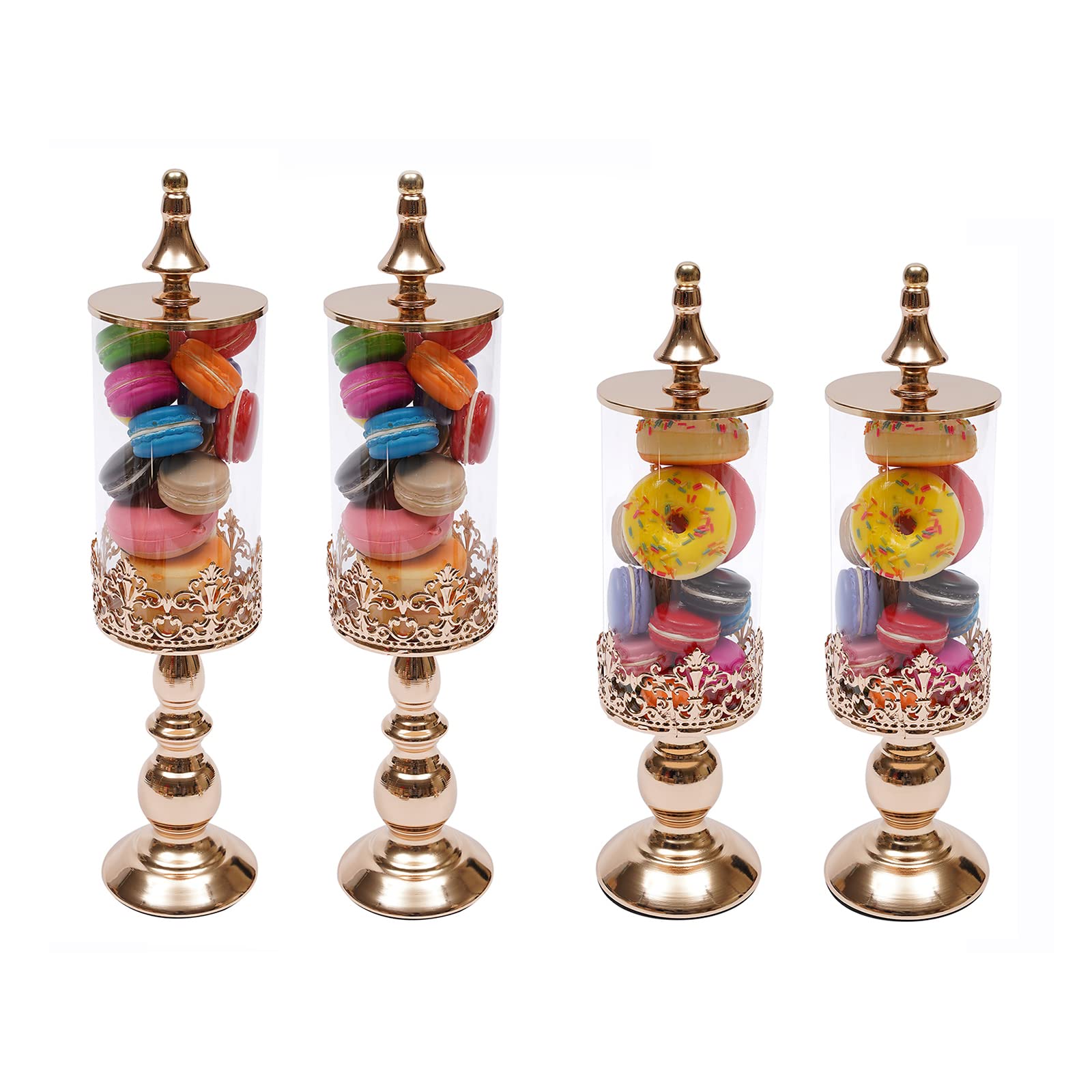 WUPYI Candy Jars with Lids,4 PCS Gold Metal Sugar Bowl Holder Set,Candy Dish Candy Buffet Storage Container Dessert Snack Biscuit Table Decor Stands for Home Wedding Party