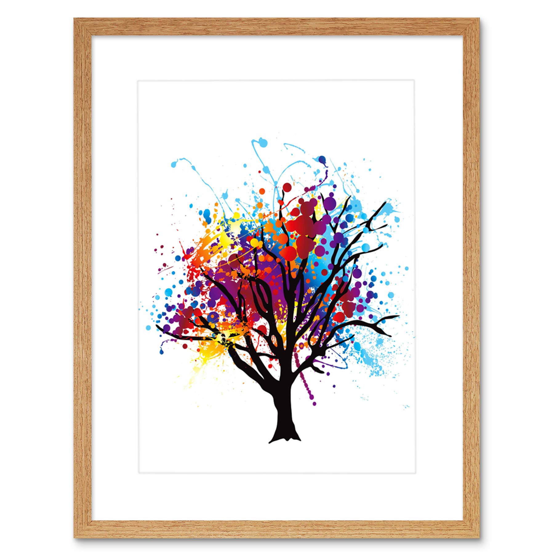 Wee Blue Coo Paint Splat Abstract Tree Rainbow Photo Framed Art Print Picture & Mount F12X641