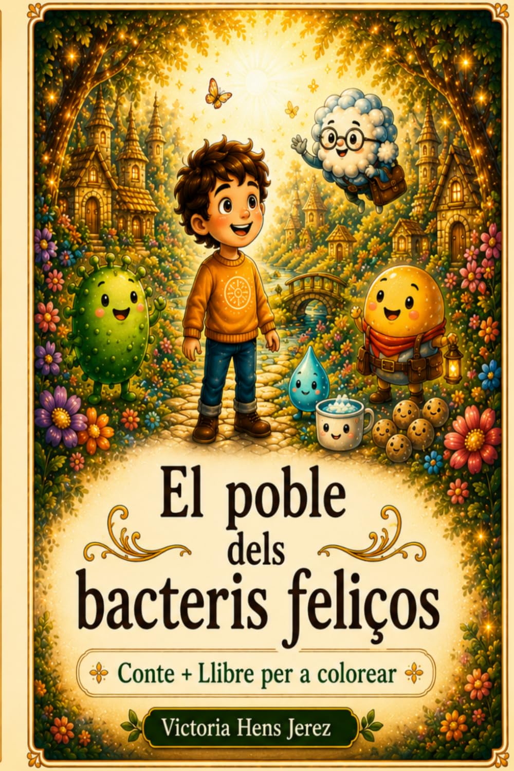 El poble dels bacteris feliços: Conte infantil + llibre per pintar sobre microbiota, alimentació saludable i hàbits saludables