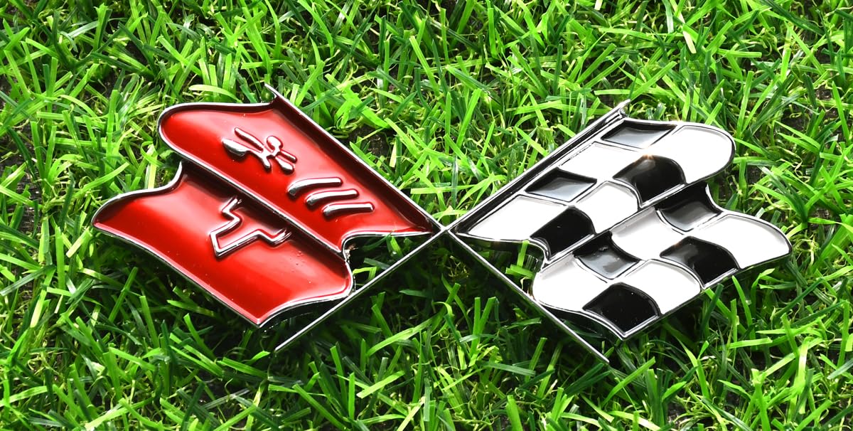 Gas Door Emblems Cross Crossed Flags Badge Logo Replacement for 1968-1972 Corvette C3 (Chrome)