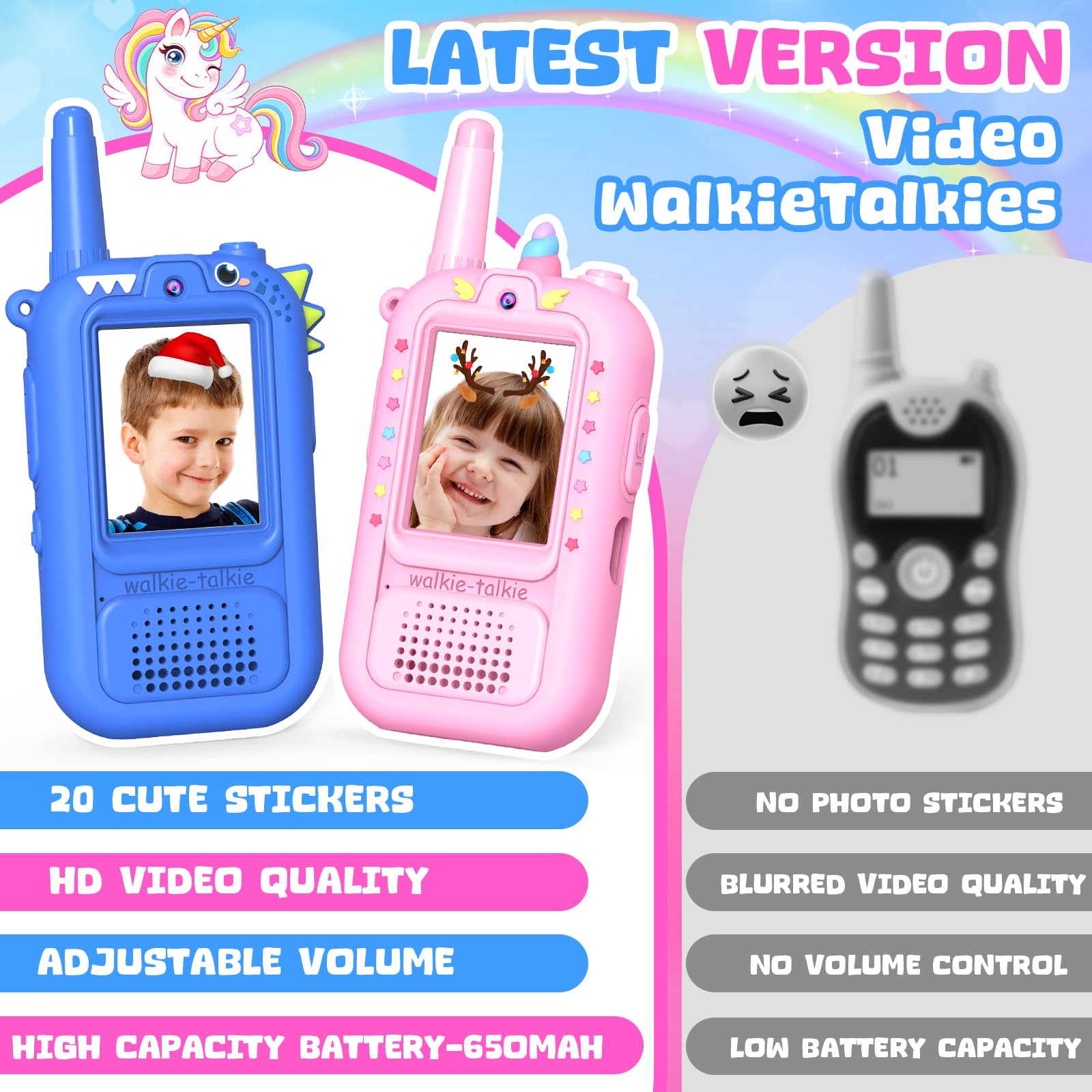 iKidiki Giochi Bambini 3 4 5 6 7 8 Anni, Video Walkie Talkie Bambini Ricaricabili Idee Regalo Bambino Bimba 3-8 Anni Femmina Gioco Bimbo 3-8 Anni Maschio Walky Talky Giocattoli per Bambina